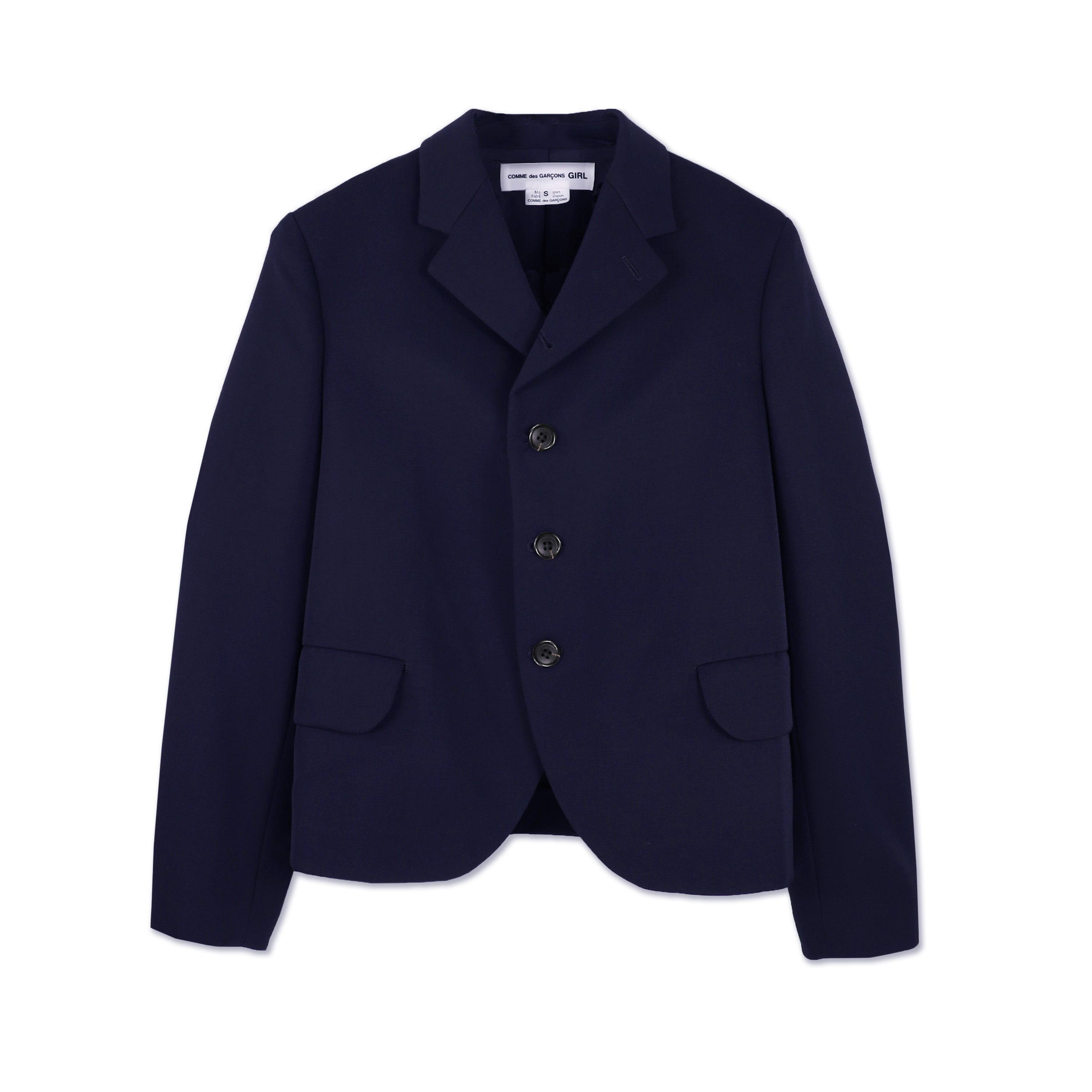 Navy Wool Gabardine Lapel Jacket with Flap Pockets – COMME