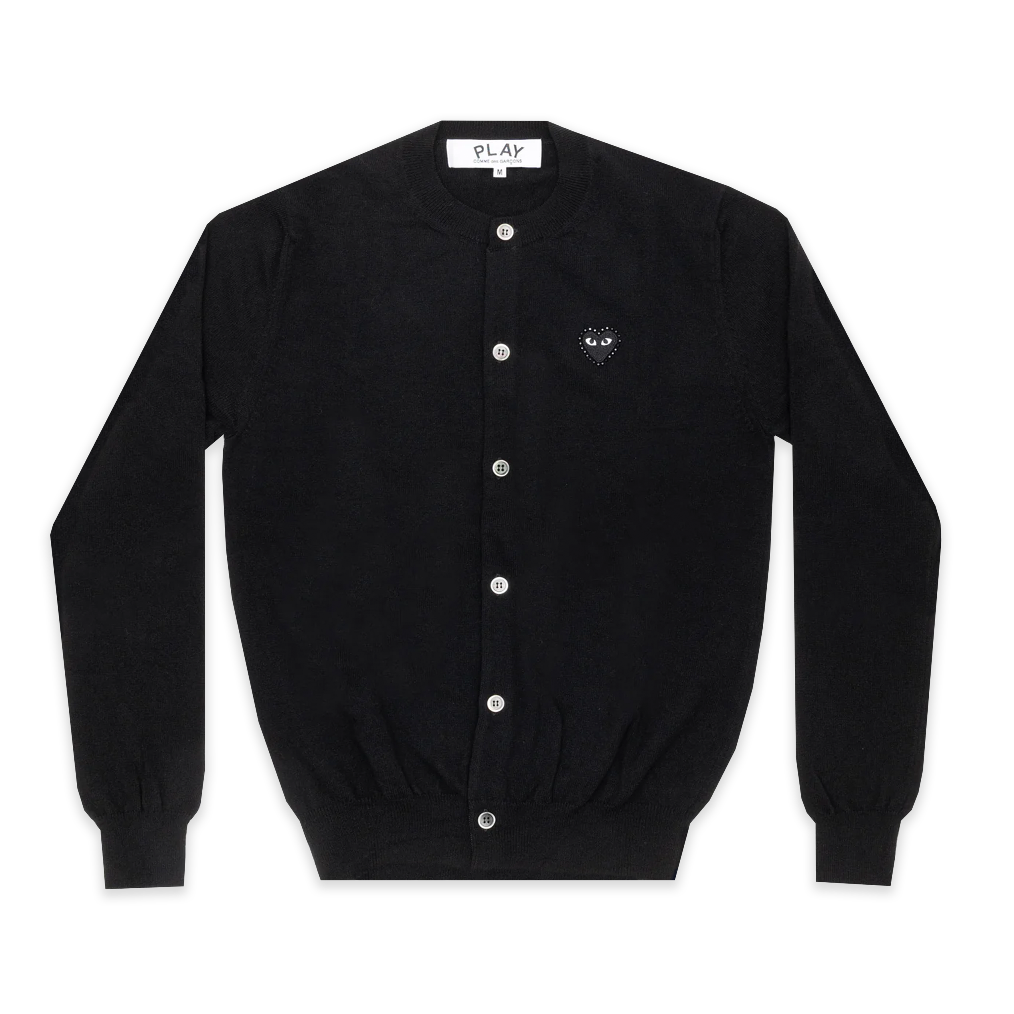 PLAY Round Neck Cardigan Black Rhinestone Heart (Black) – COMME
