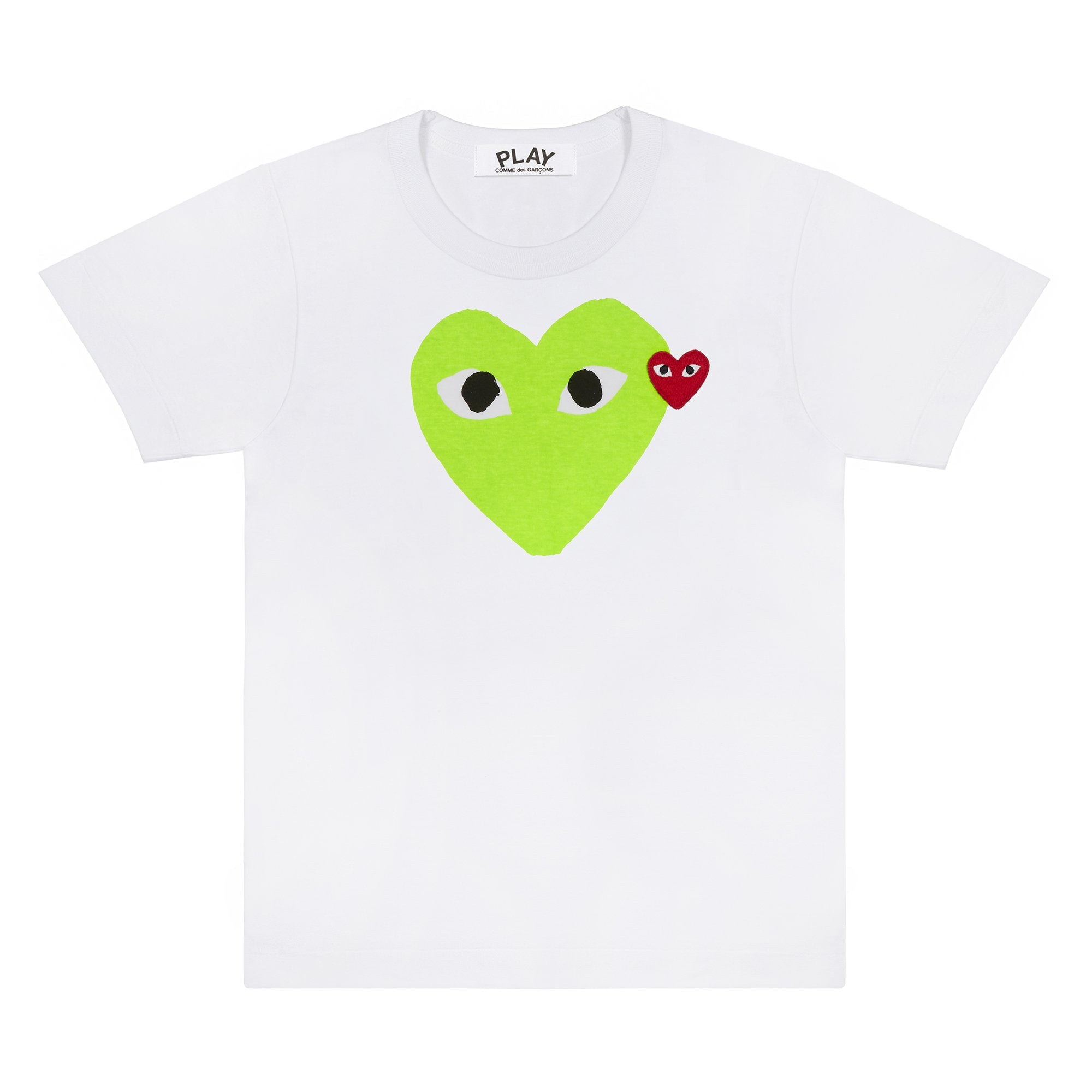 PLAY T Shirt Pastel Heart and Red Emblem Green COMME des