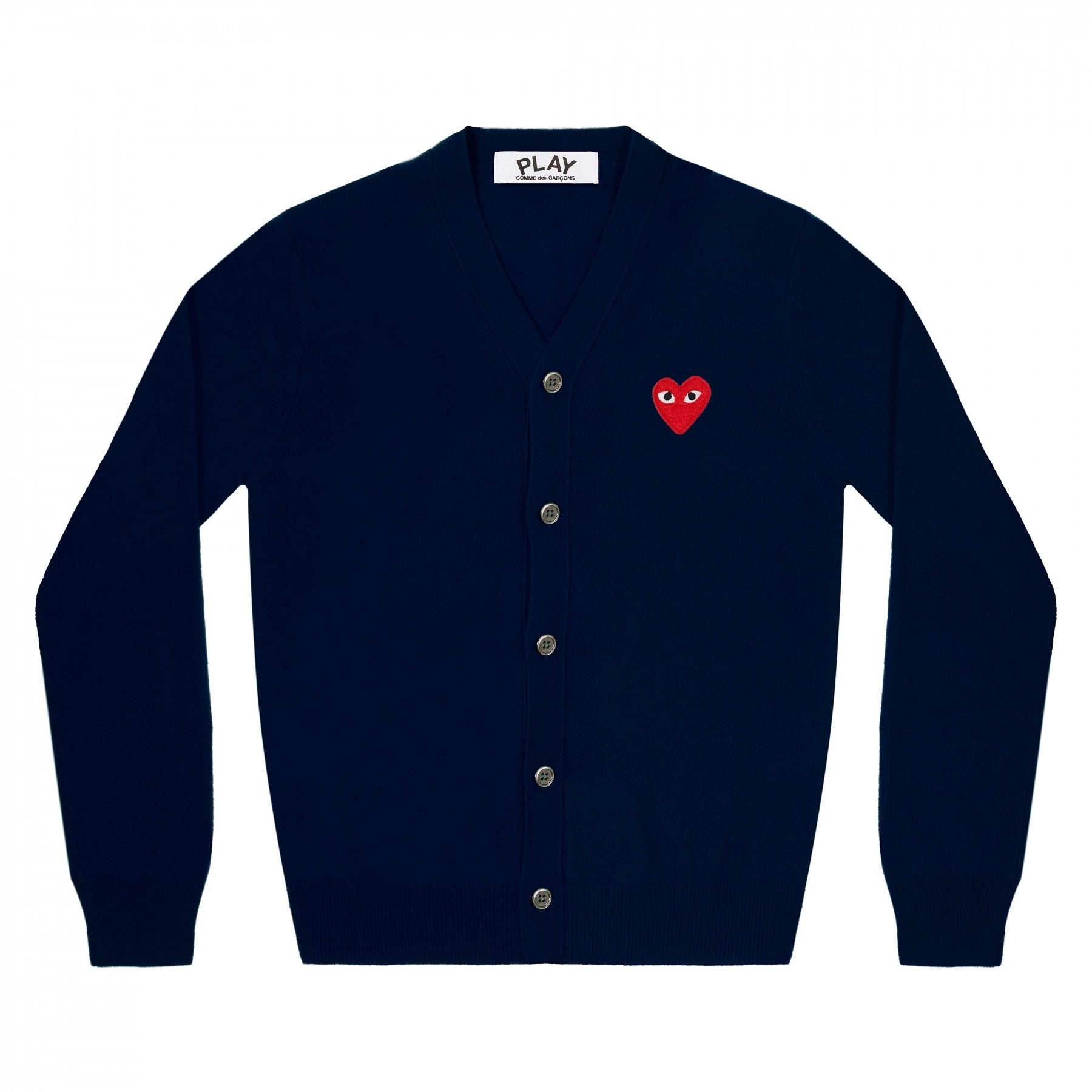 PLAY V Neck Cardigan Red Emblem Navy COMME des GARCONS Melbourne