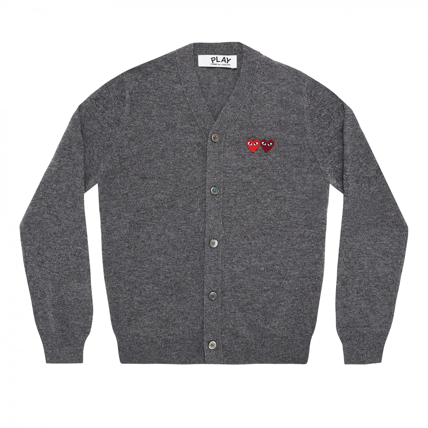 PLAY V-Neck Cardigan with Double Emblems Grey – COMME des GARÇONS