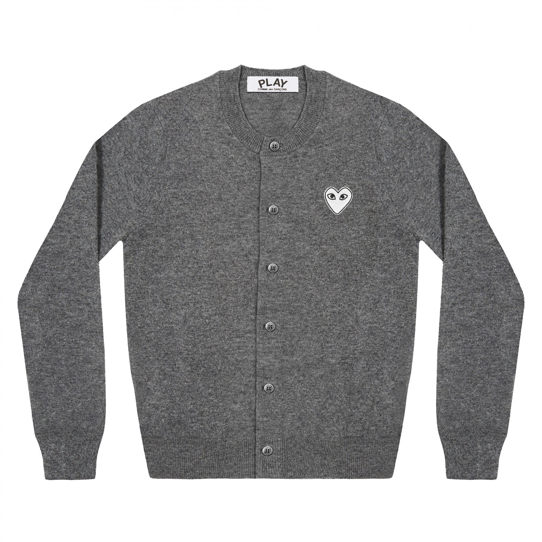 PLAY Round Neck Cardigan White Heart Dark Grey – COMME des GARÇONS