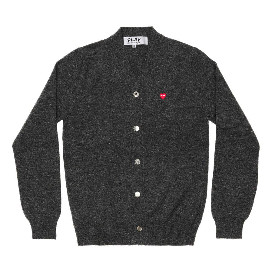 PLAY V-Neck Cardigan with Small Red Heart (Grey) – COMME des