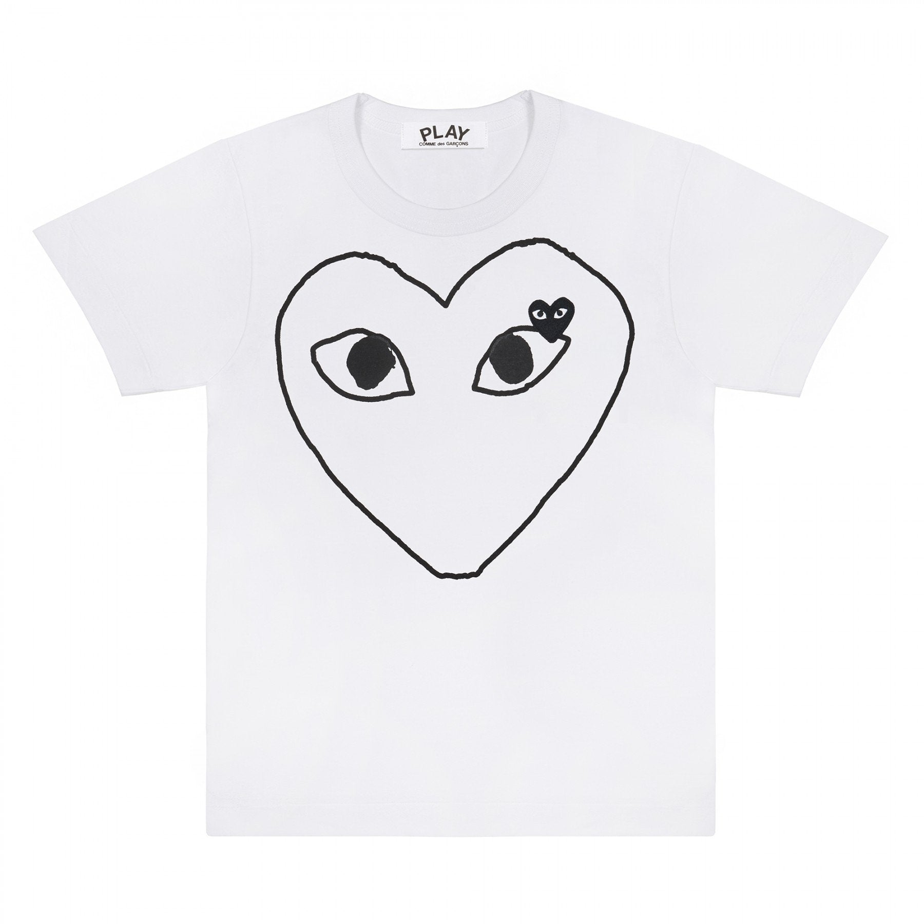 PLAY White T-Shirt Black Heart Outline and Emblem – COMME des