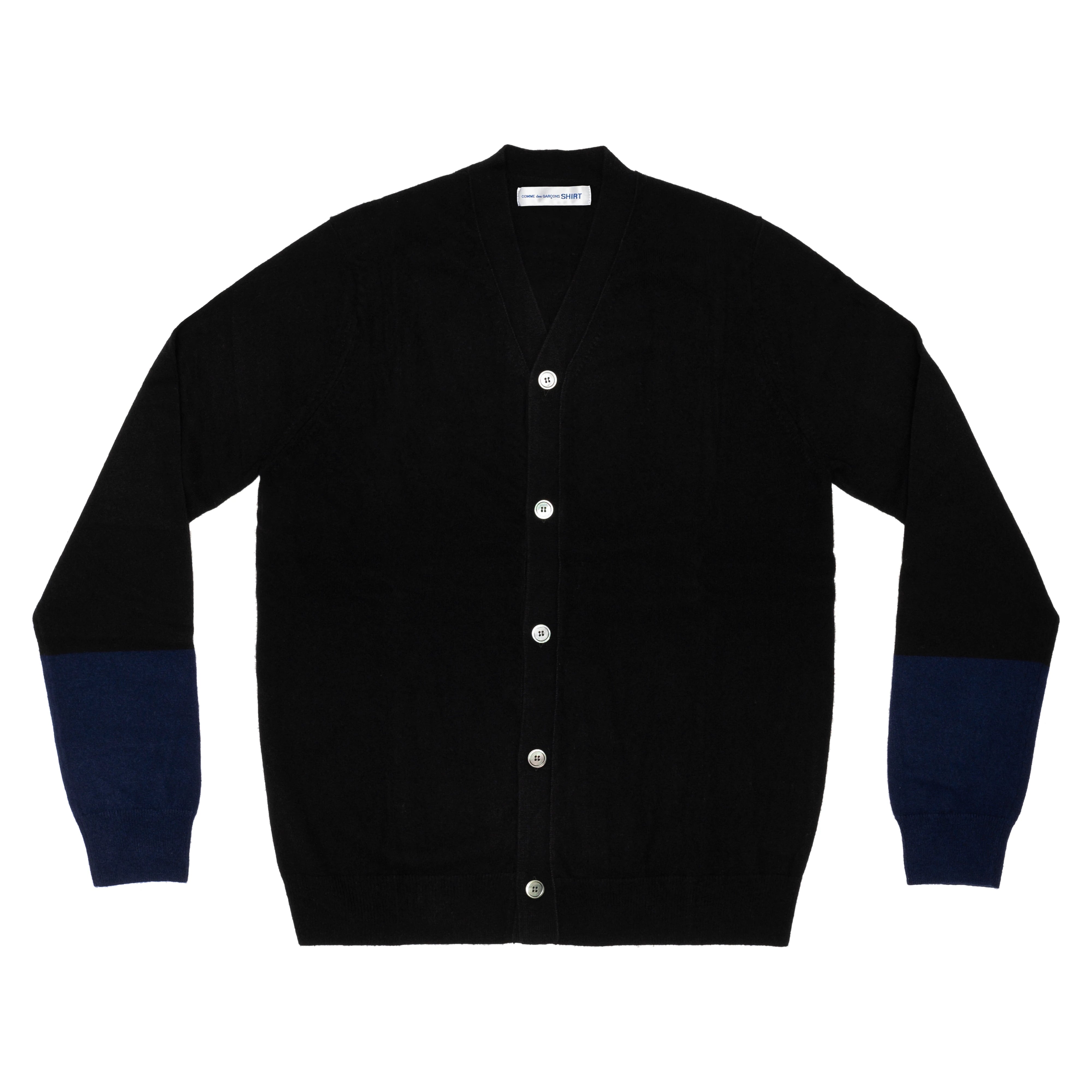 comme des garçons shirt boys cardigan SHIRT FOREVER Wool Cardigan Black with Navy Contrast Lower