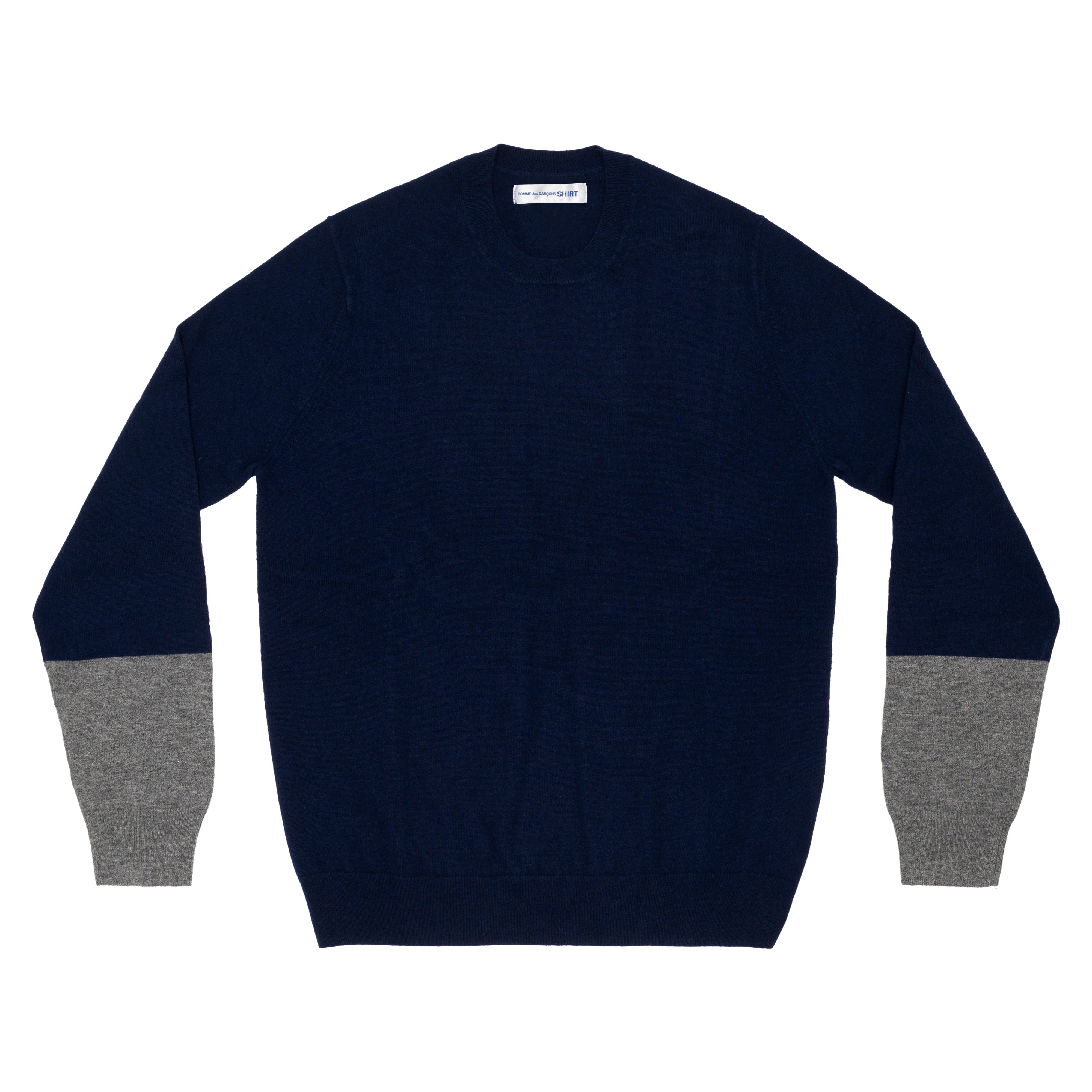 SHIRT FOREVER Wool Pullover Navy with Grey Contrast Lower Sleeve