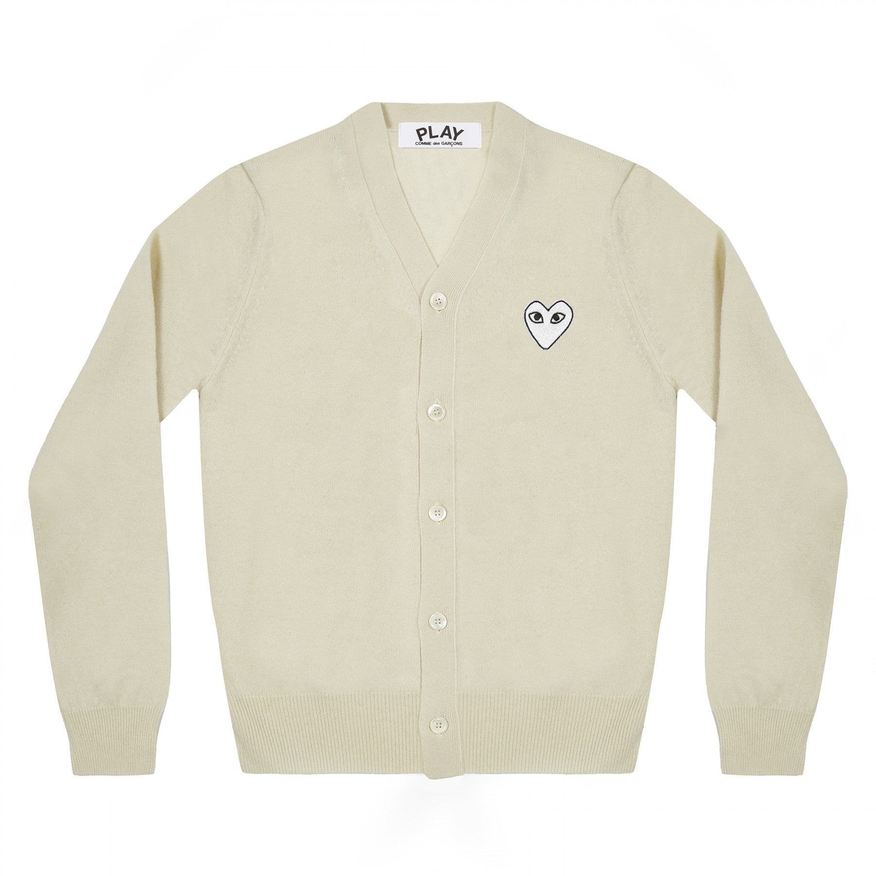 PLAY V-Neck Cardigan White Heart Natural Series Off White – COMME