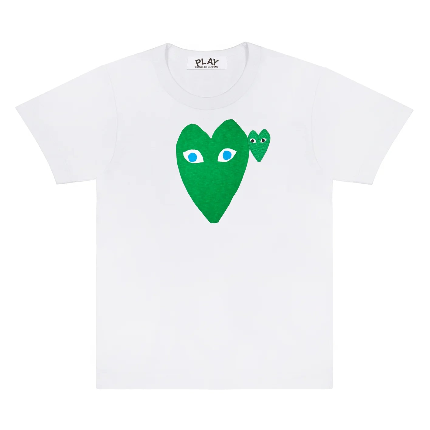PLAY T-Shirt Large Green Heart with Blue Eyes