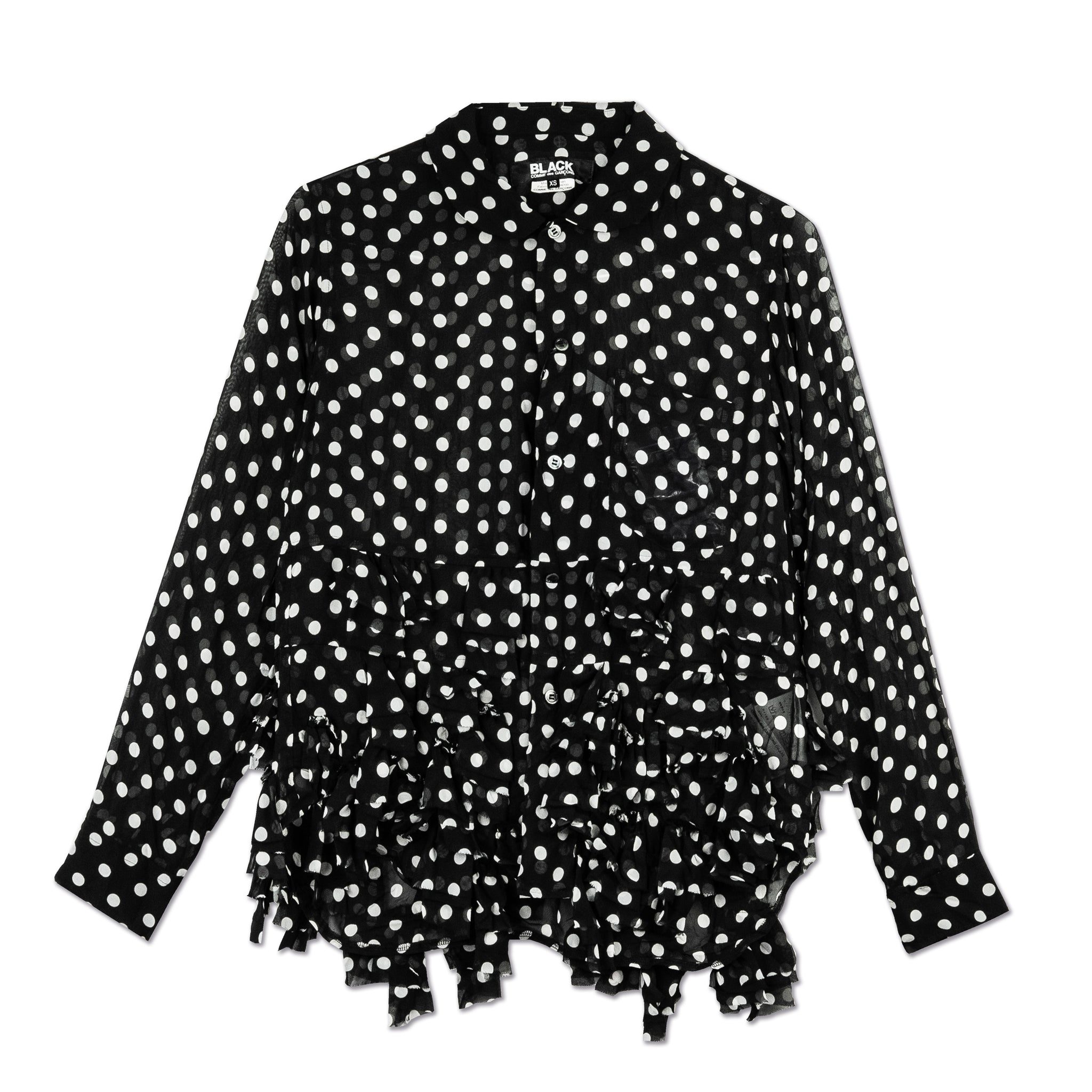 Georgette Polka Dot Frilly Hem Blouse