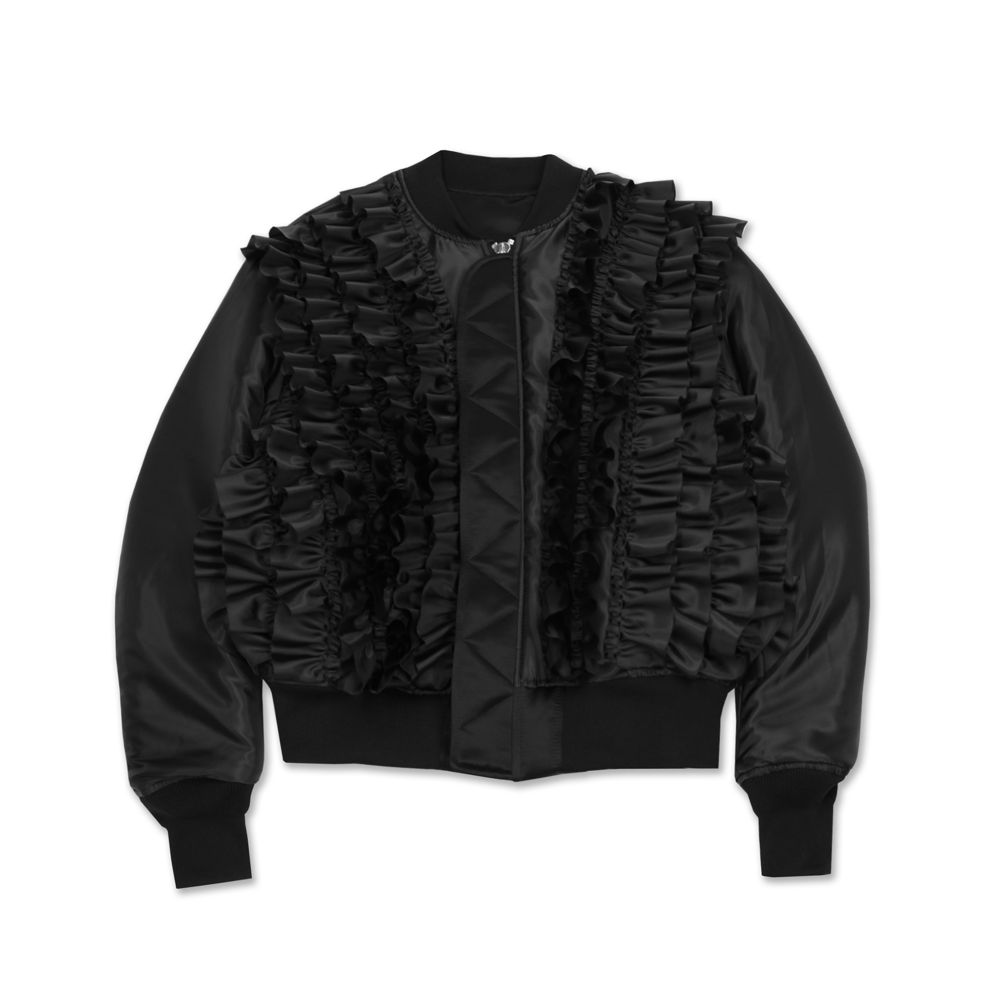 Wadded Polyester Frill Reversible Bomber Jacket