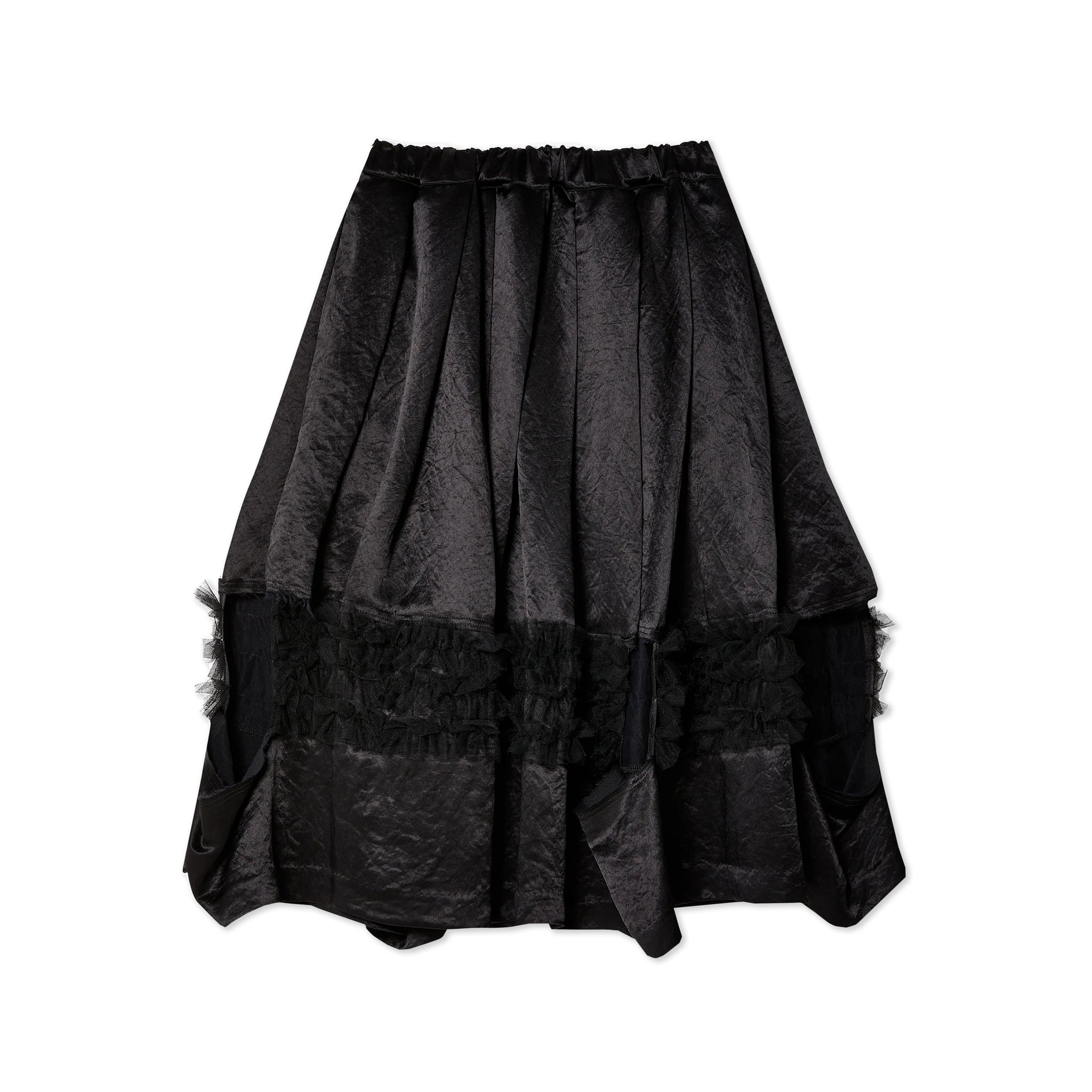 Gathered Satin Tulle Section Cut Skirt