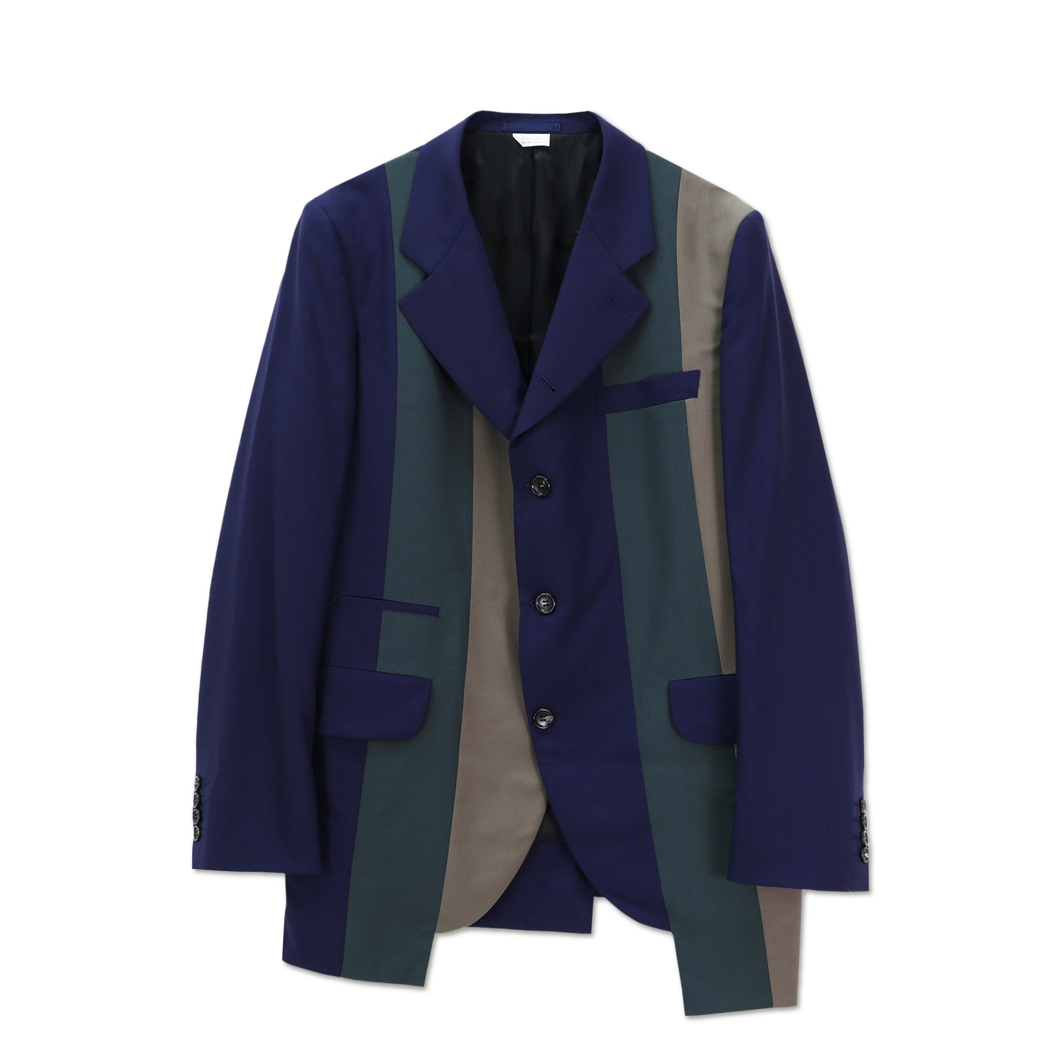 Wool Block Panel Jacket with Uneven Hem