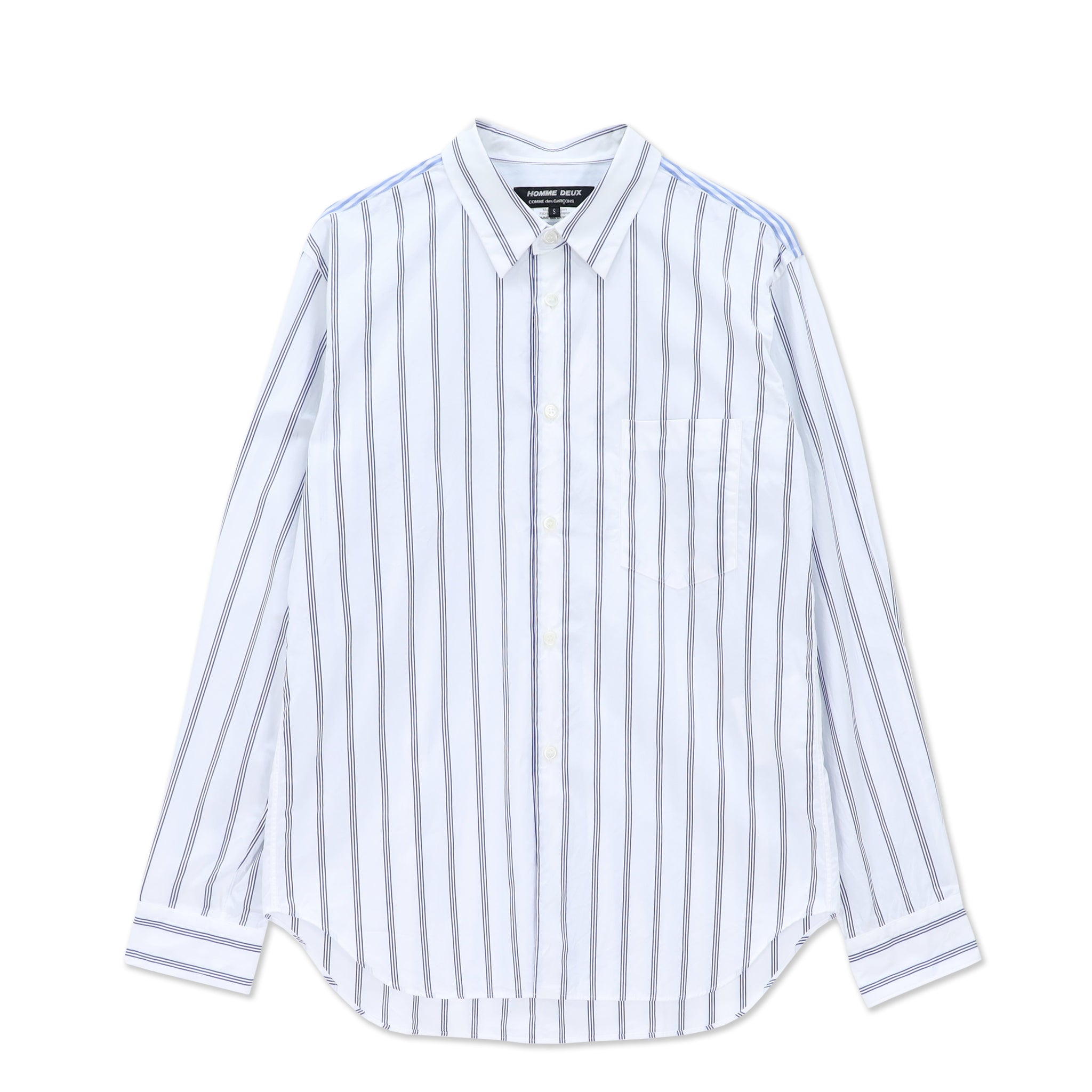 White Shirt with Blue Stripe and Contrast Yoke