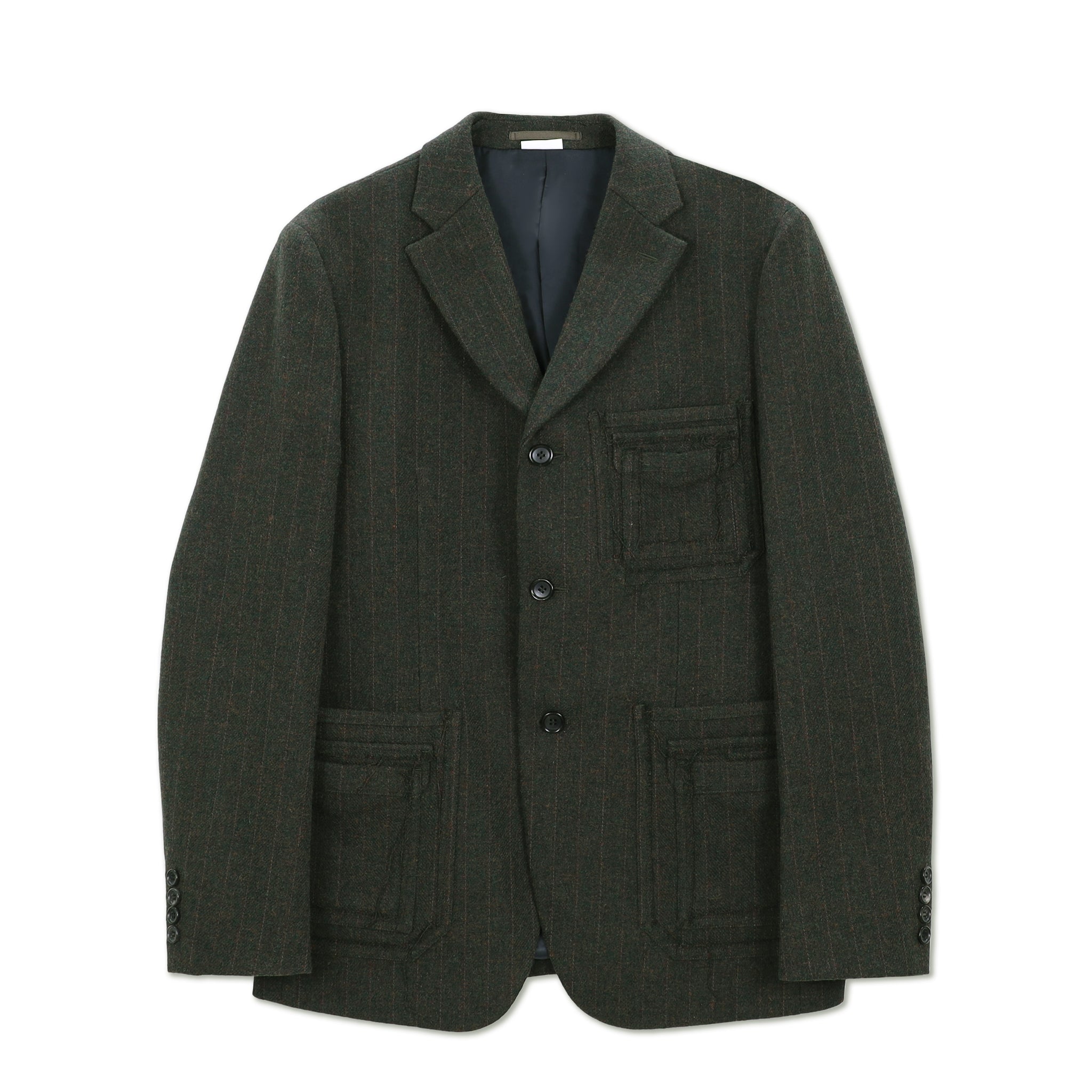 Dark Green Multi Pocket Tweed Stripe Jacket