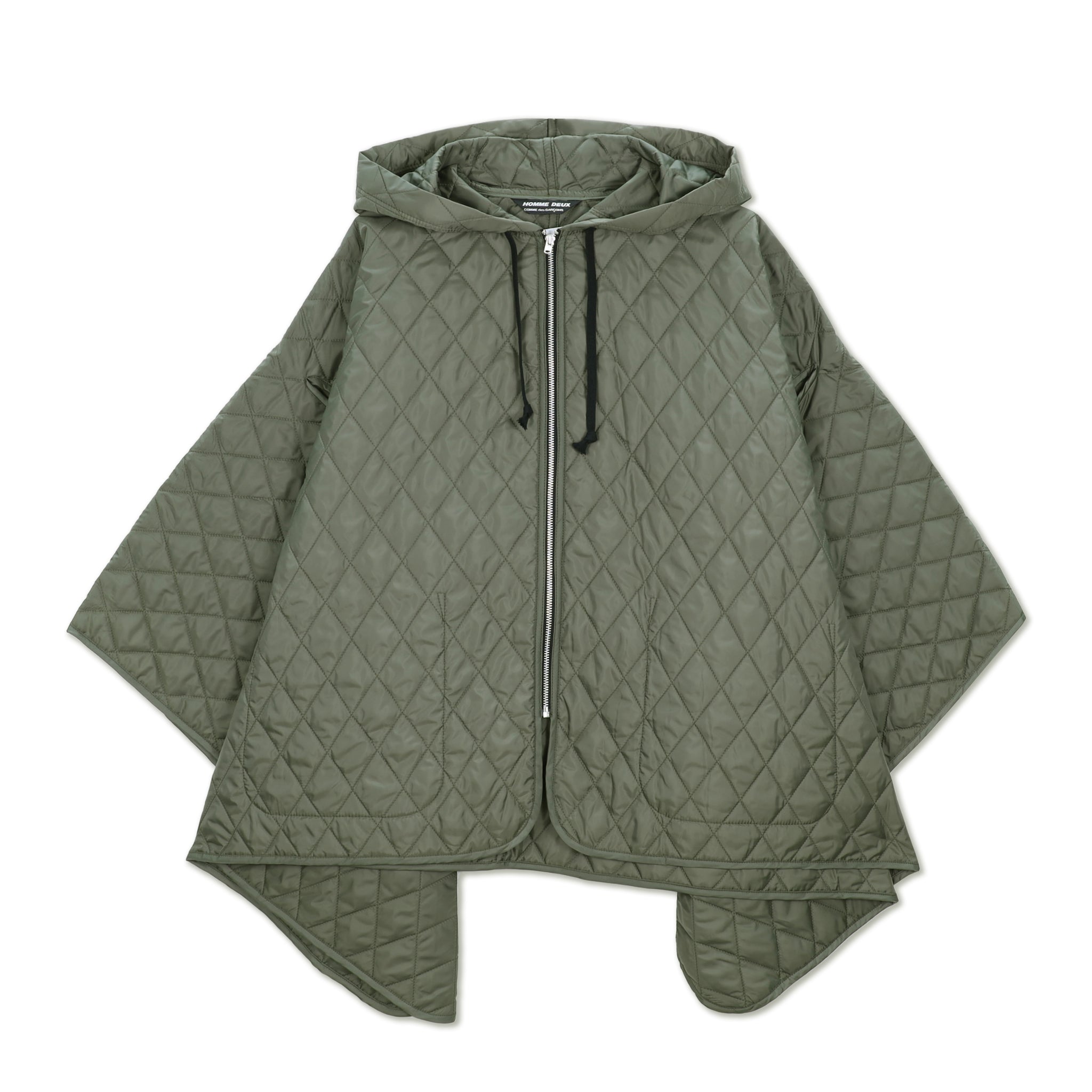 Tafetta Quilt Hooded Cape Jacket Olive