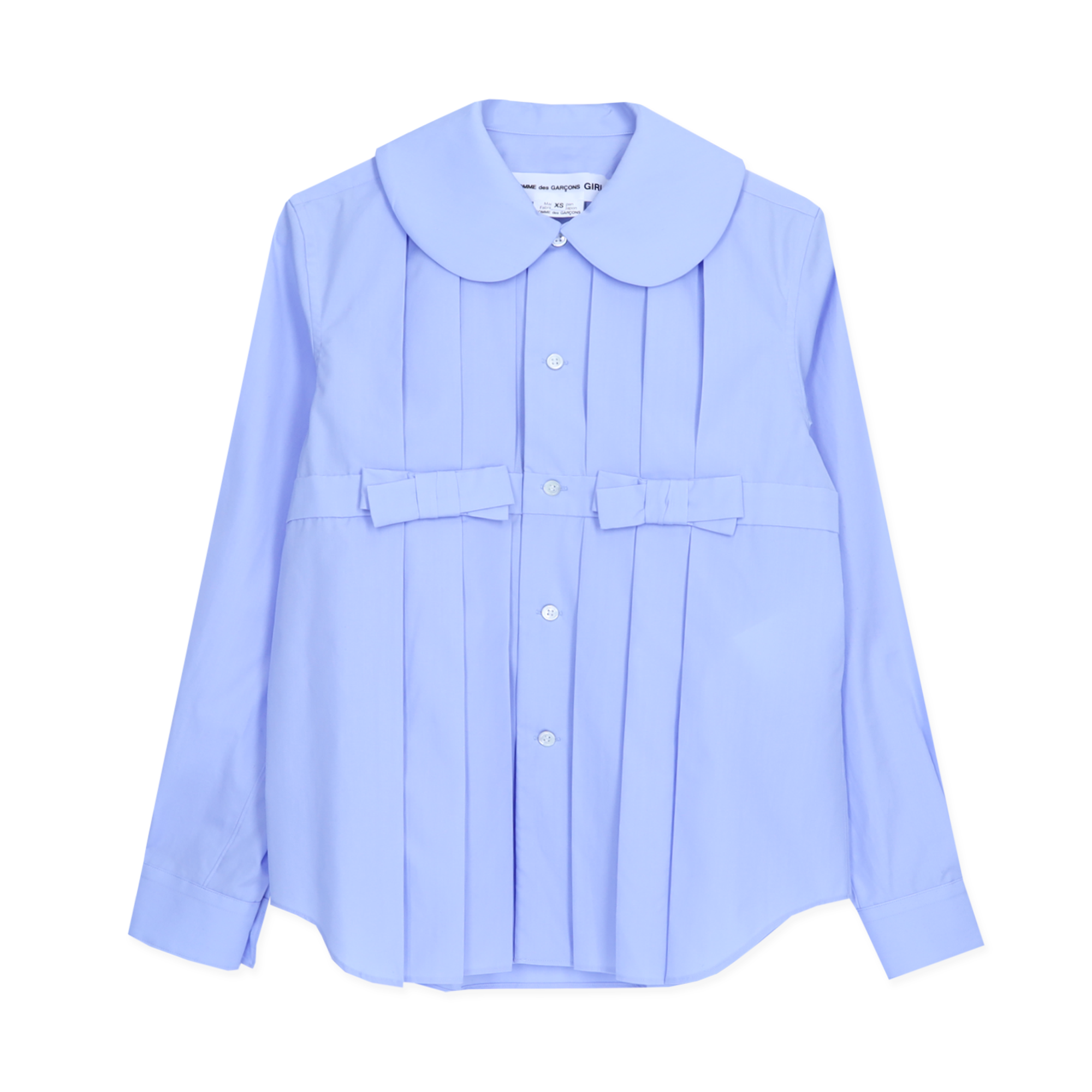 Blue Pleated Bow Peter Pan Shirt