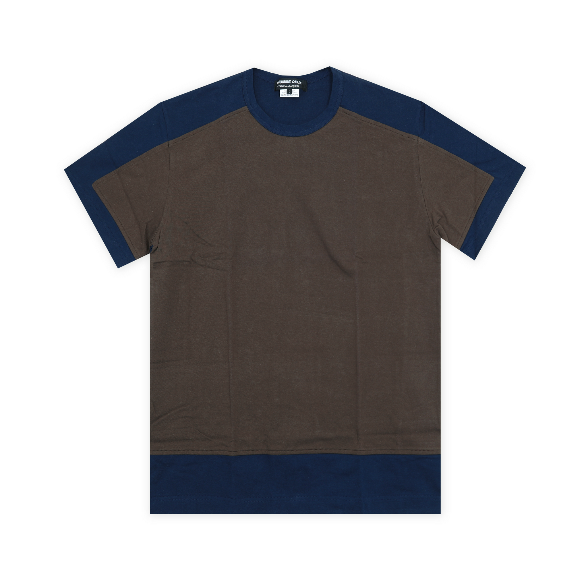 Navy x Brown Cotton Jersey Overlay T-Shirt