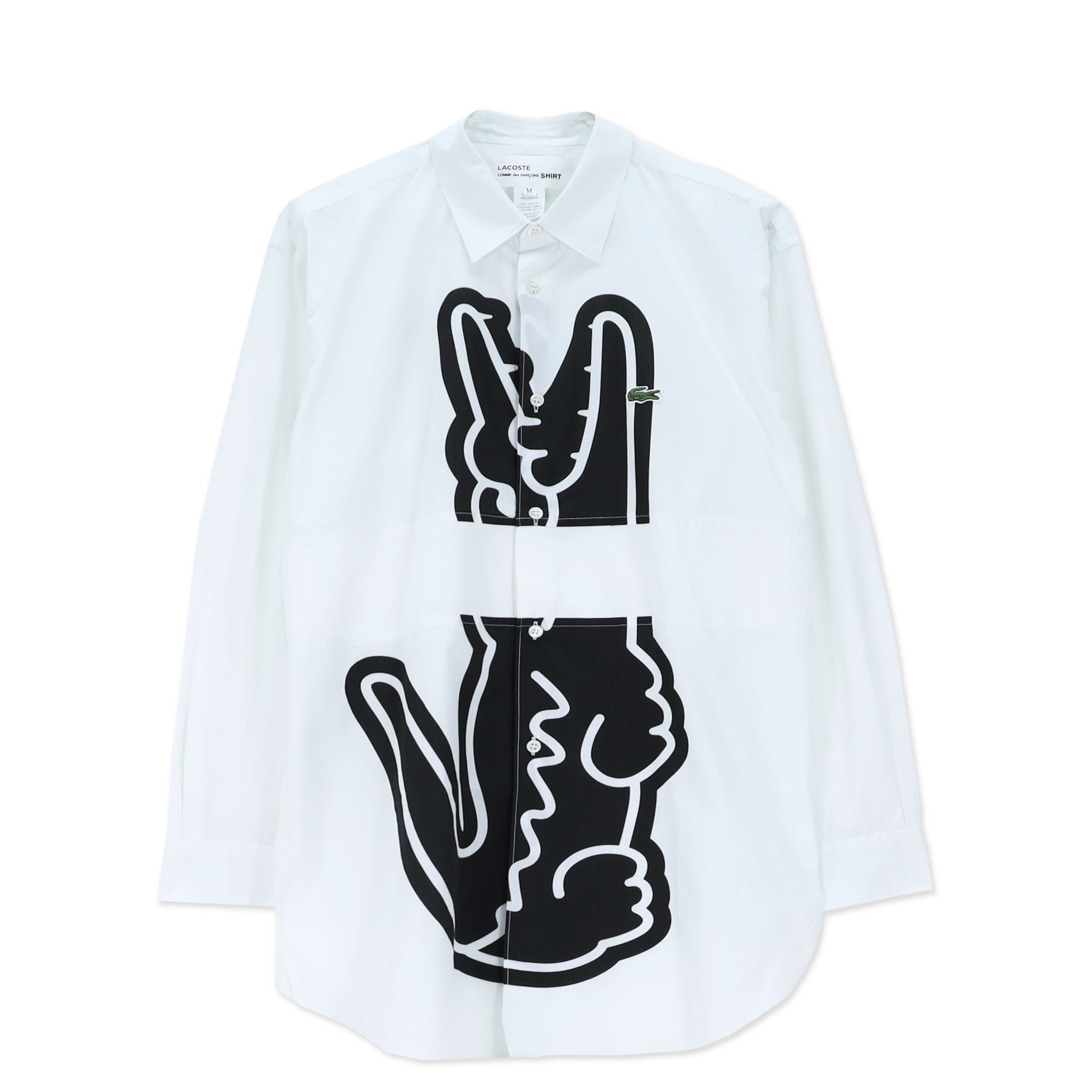 Lacoste Black and White Stencil Print Panel Shirt
