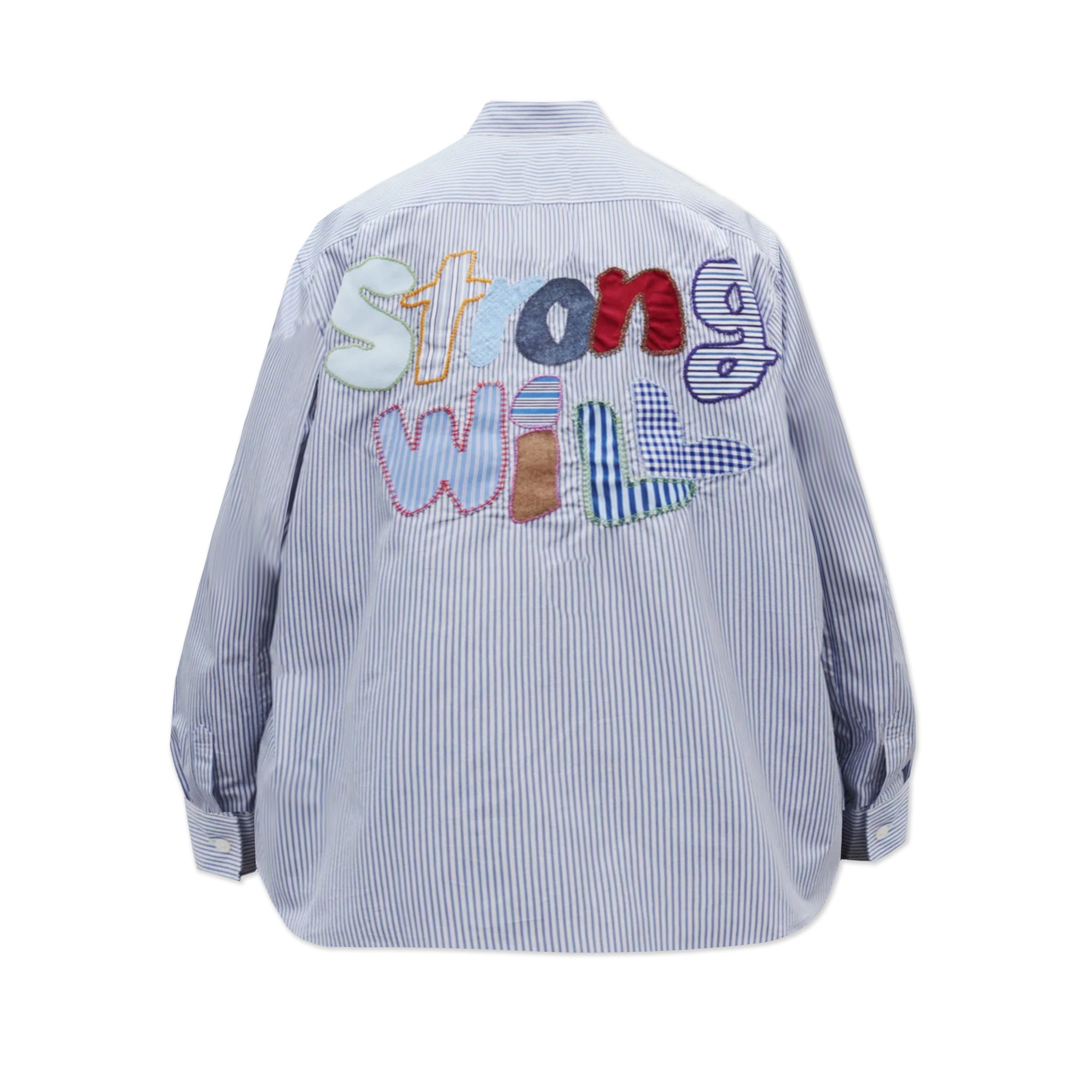 Cotton Stripe Strong Will Back Embroidered Shirt