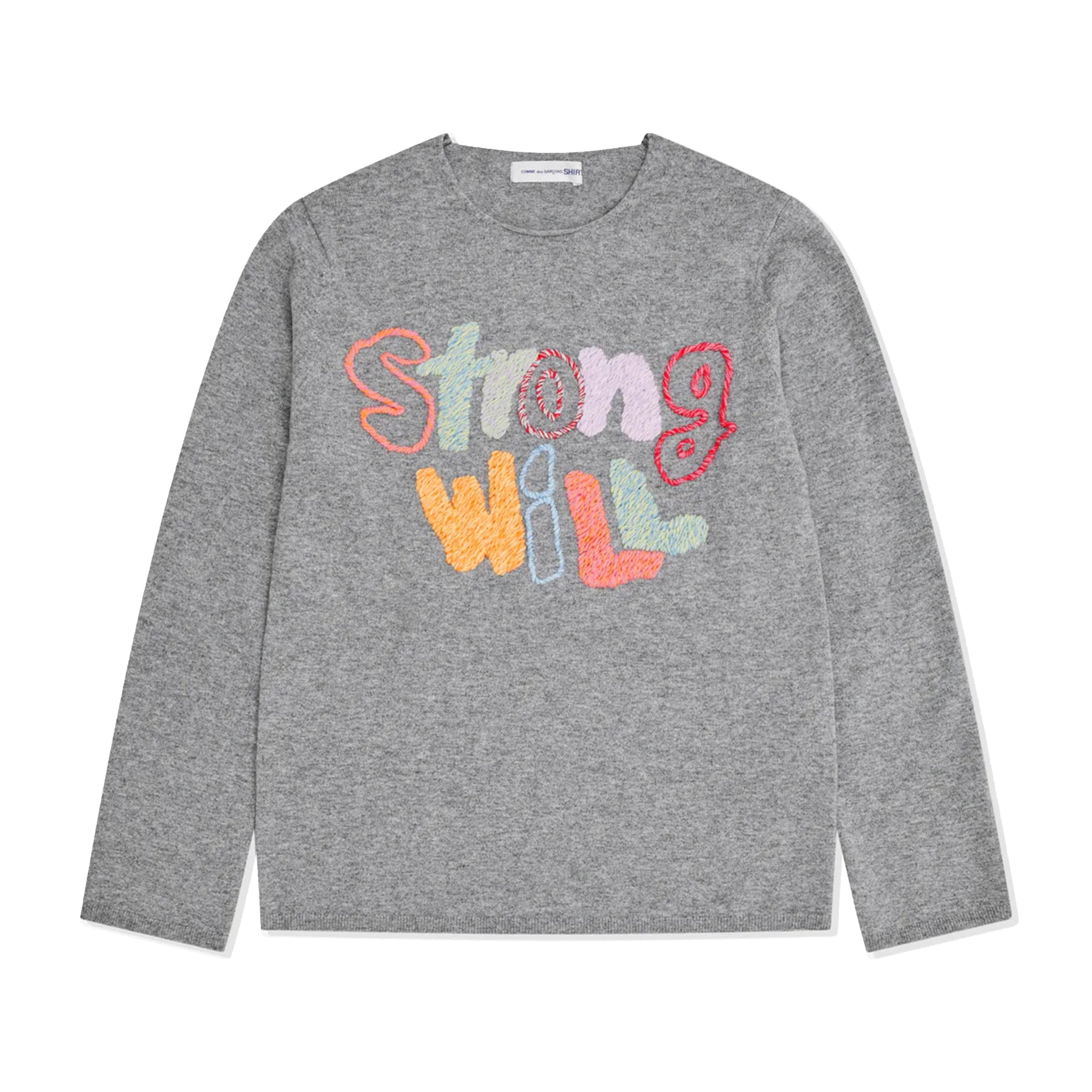 Grey Wool Jersey Strong Will Embroidered Knit