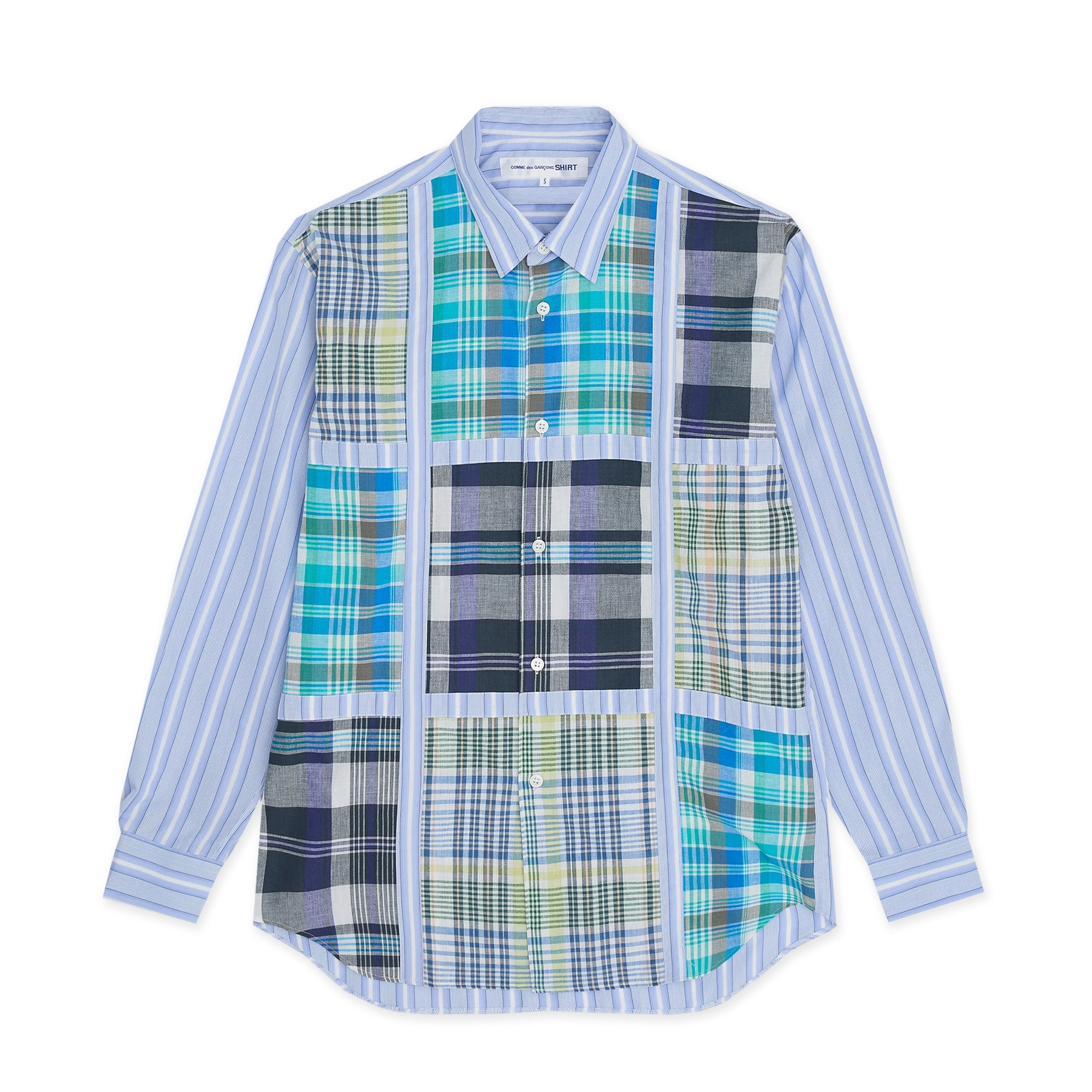 Cotton Blue Stripe x Check Shirt