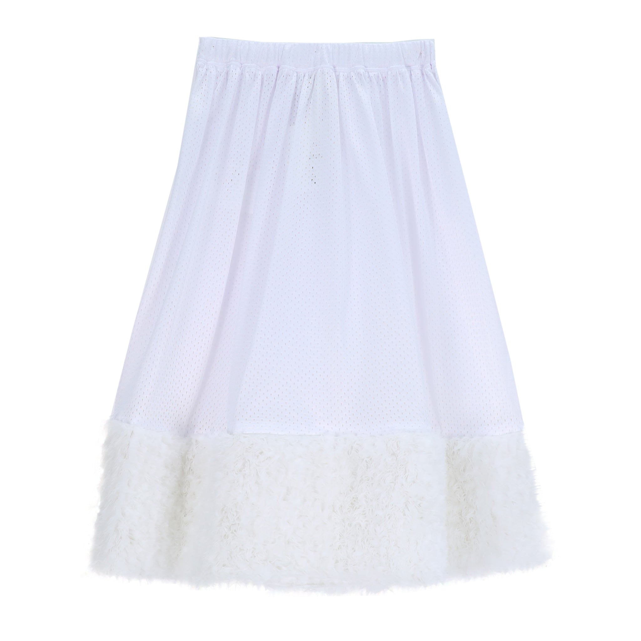 Mesh Organdy Frill Embroidered Skirt White