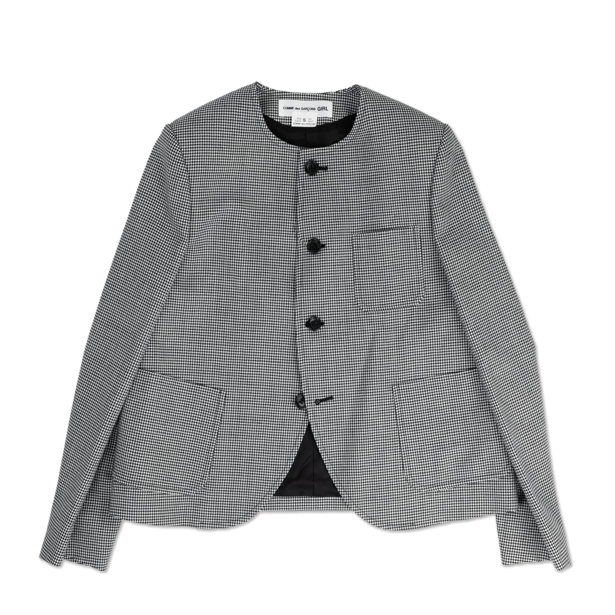 Wool Houndstooth Round Neck Jacket