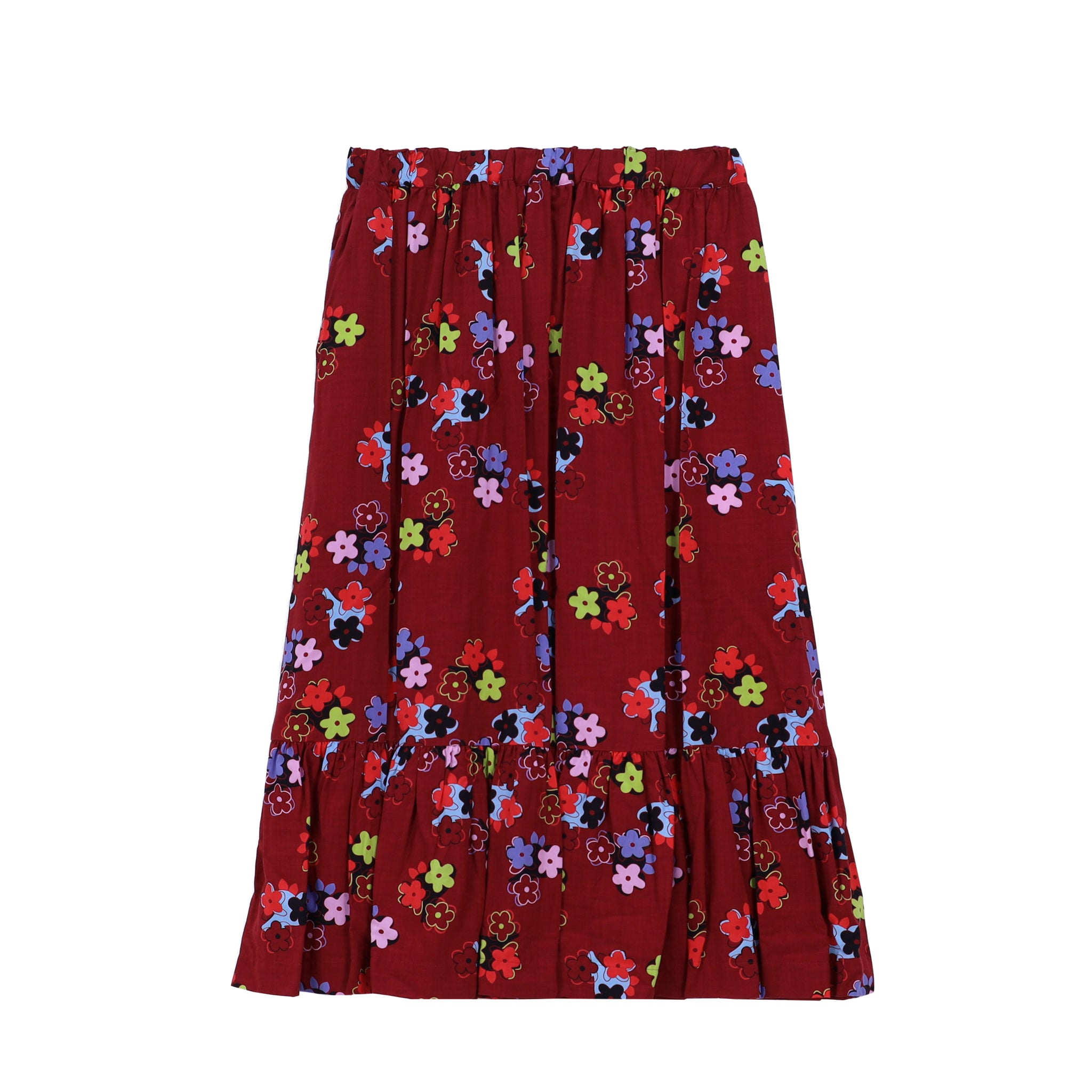 Burgundy Flower Printed Skirt