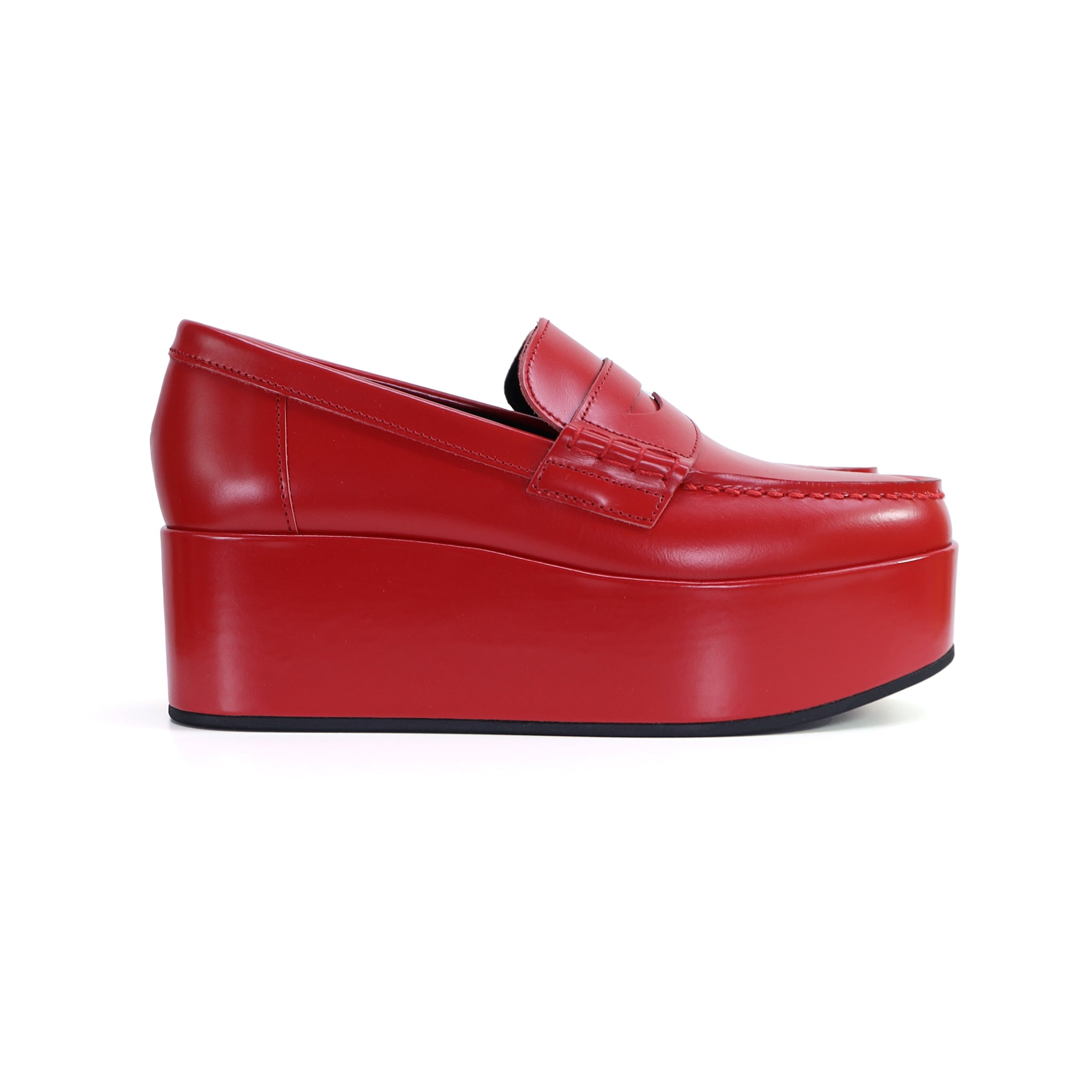 Platform Leather Loafer Red
