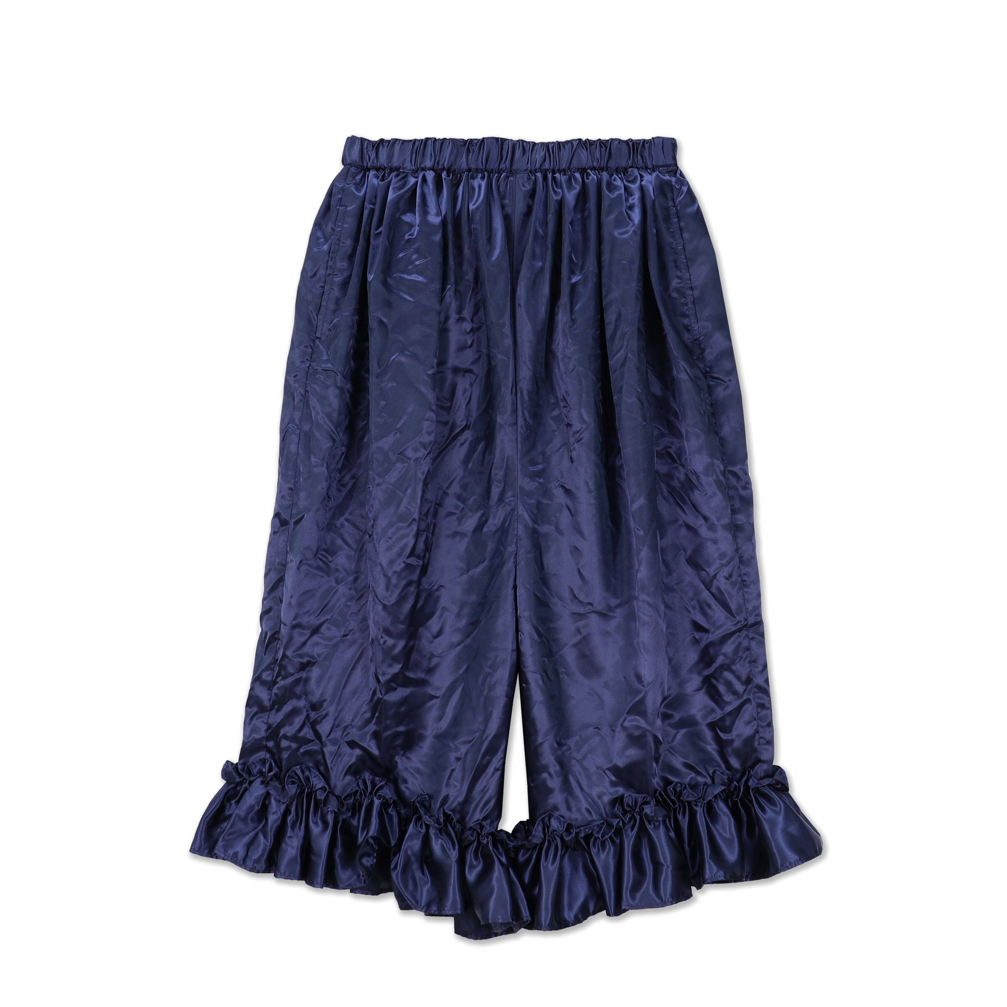 Satin Gathered Frill Trim Pants Navy