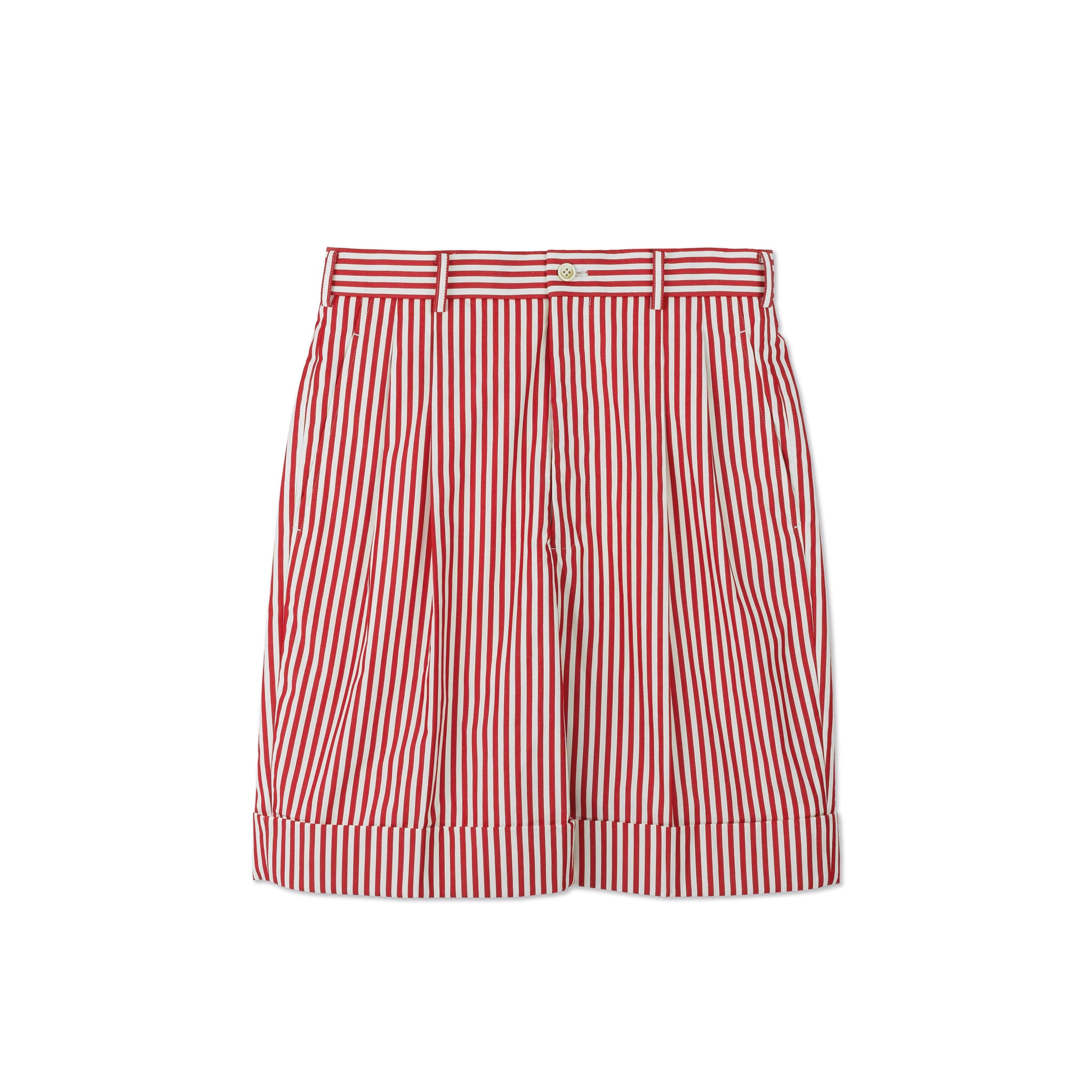 Red and White Cotton Stripe Shorts