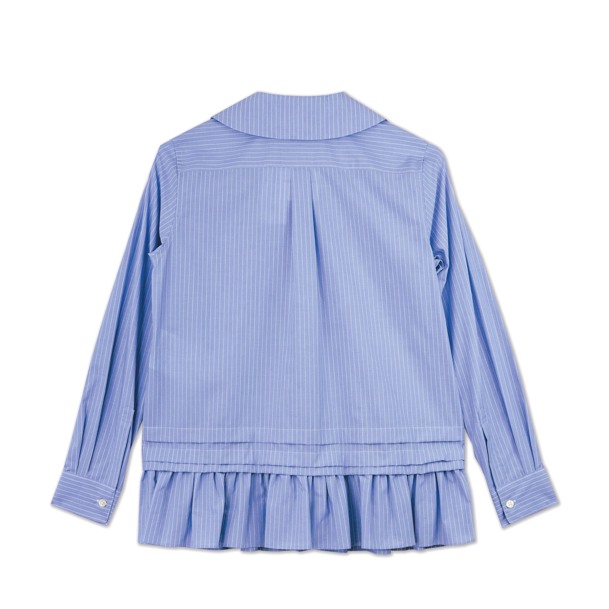 Blue Poplin Stripe Frill Hem Blouse