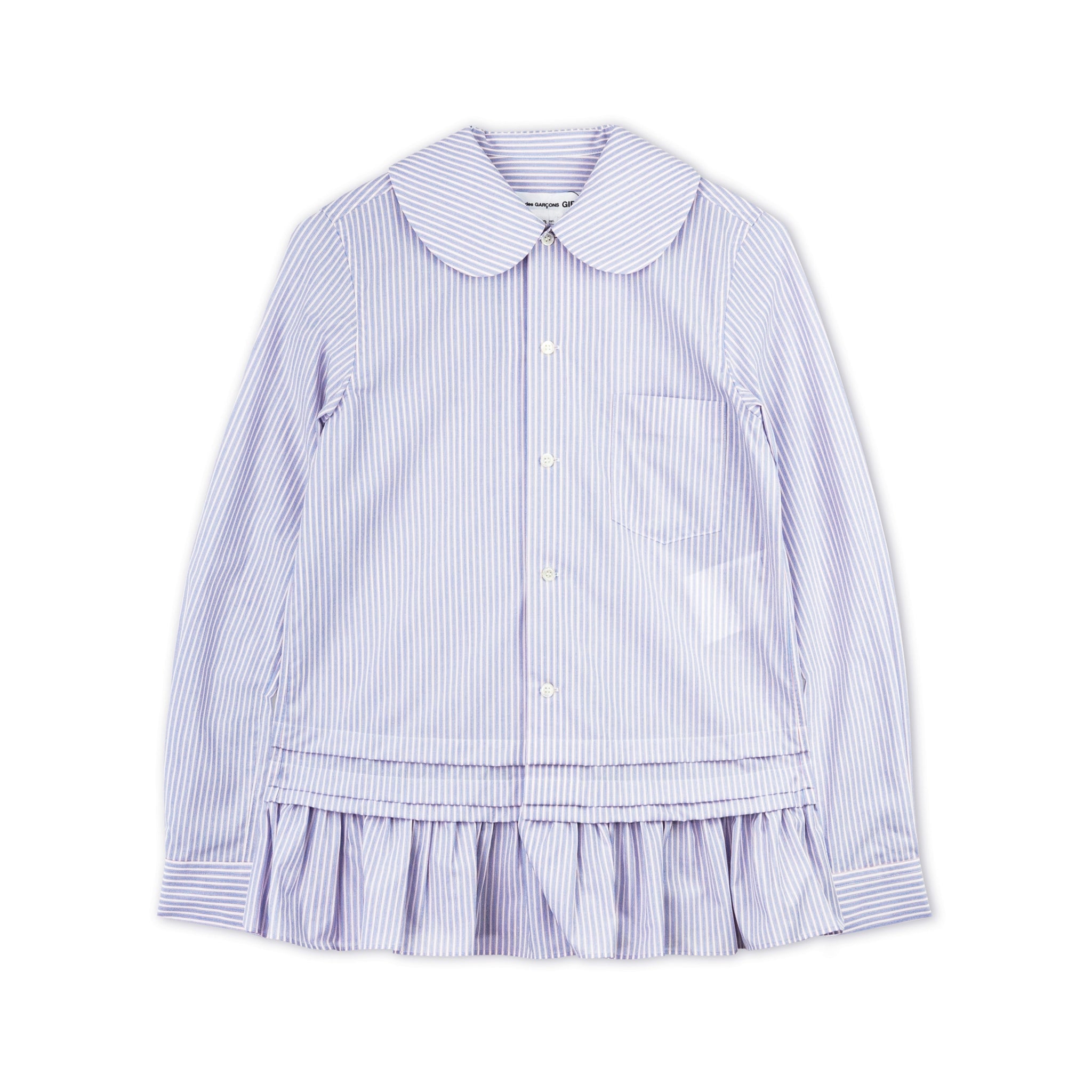 Pink Poplin Stripe Frill Hem Blouse