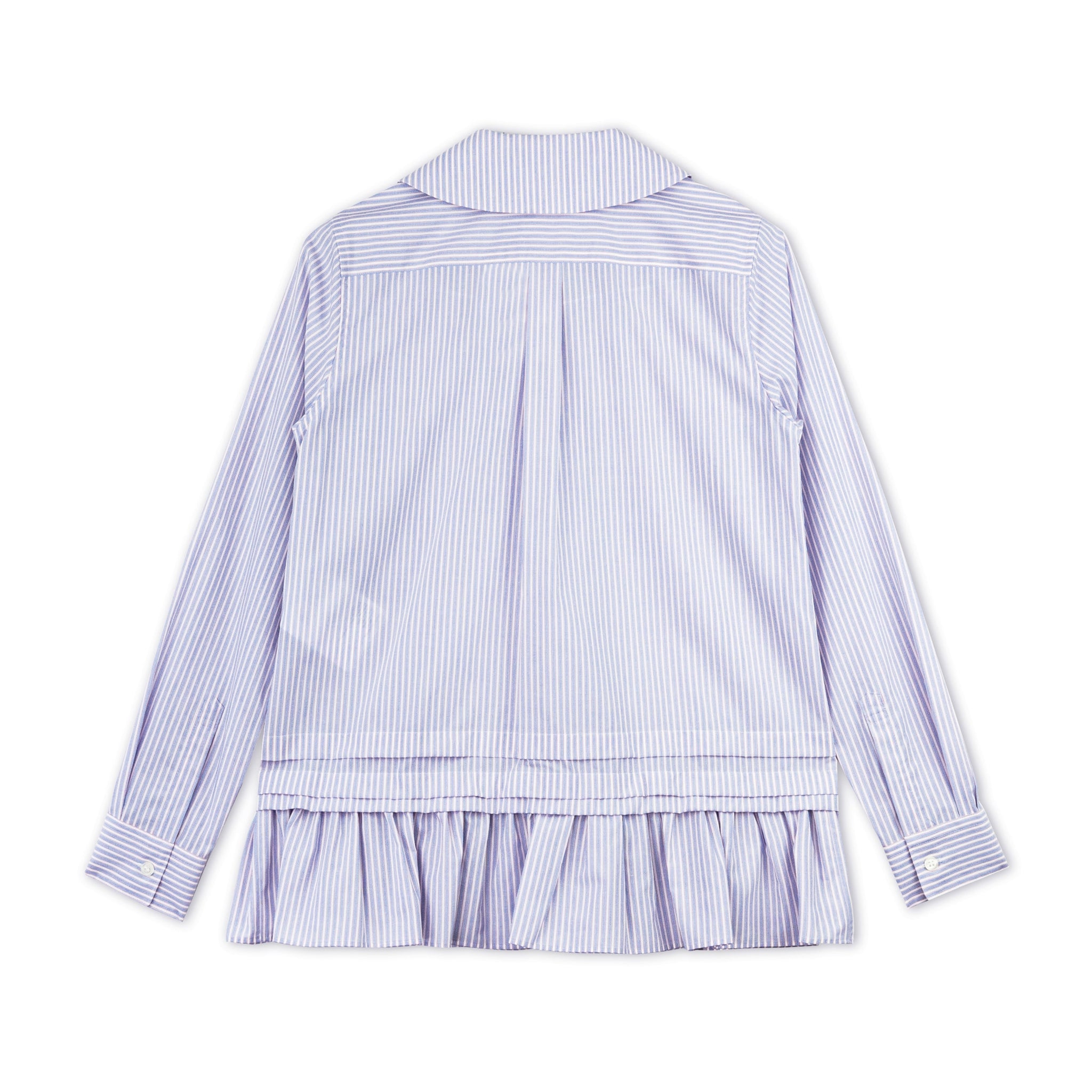 Pink Poplin Stripe Frill Hem Blouse