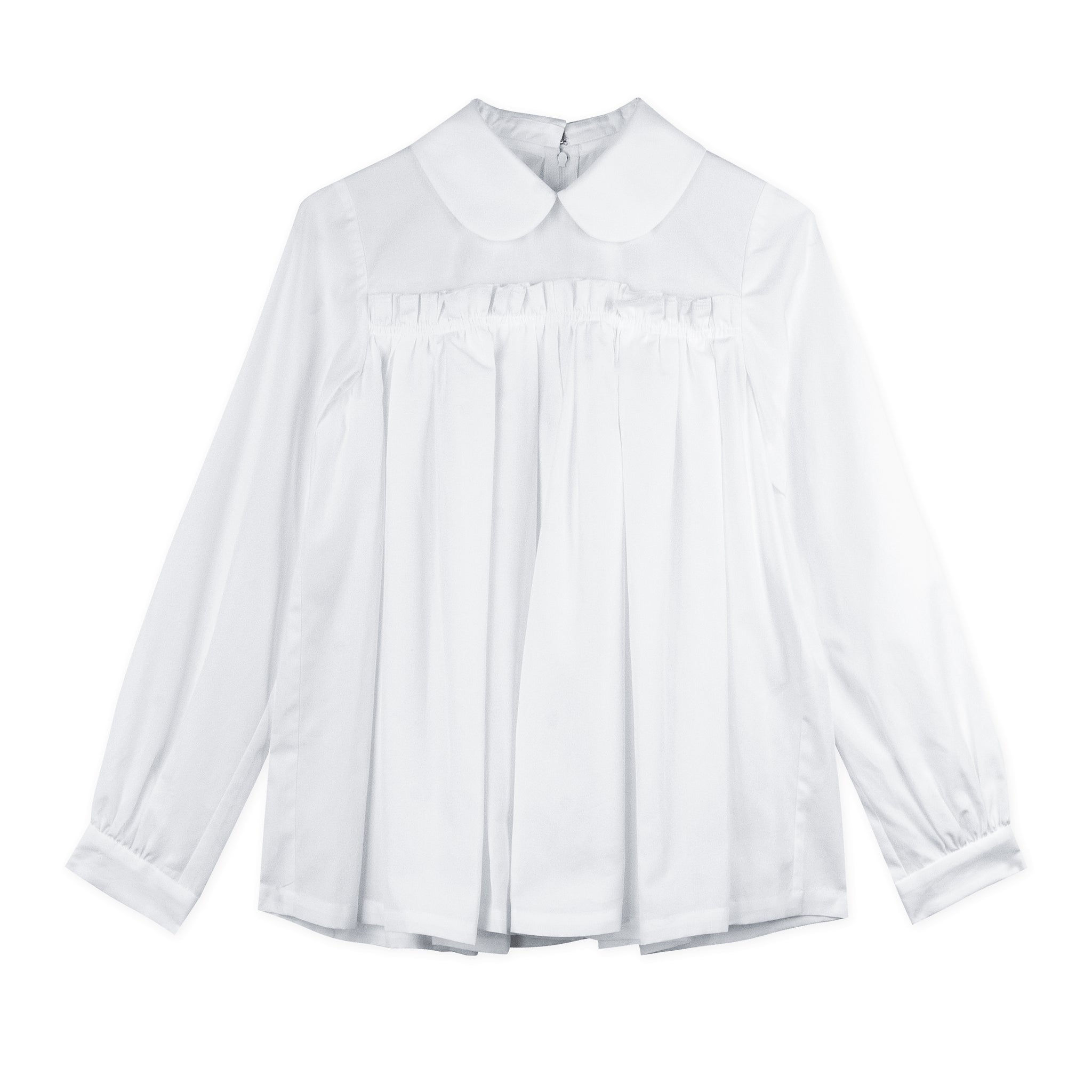 White Peter Pan A-Line Gathered Blouse