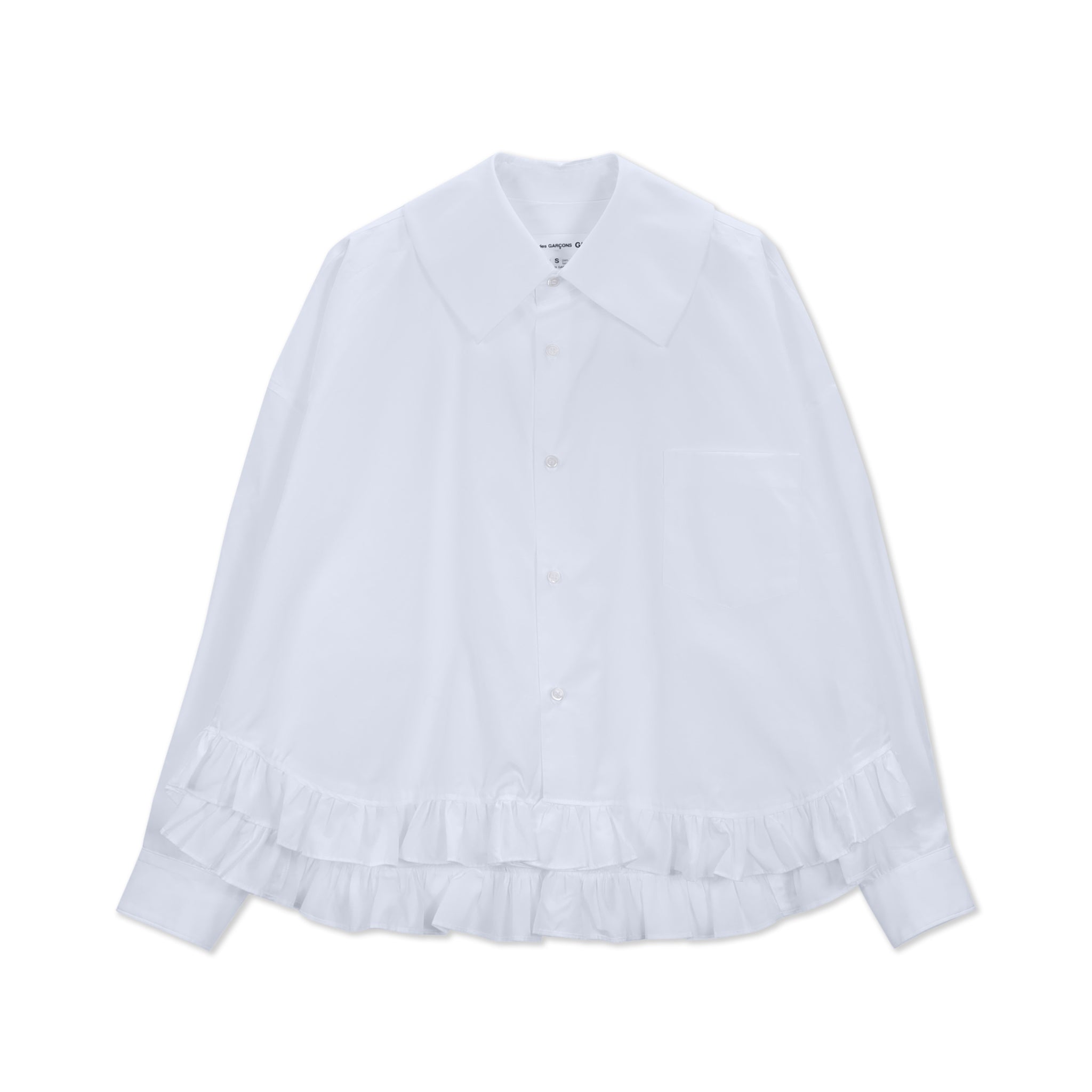 White Cotton Wide Gathered Frill Hem Blouse