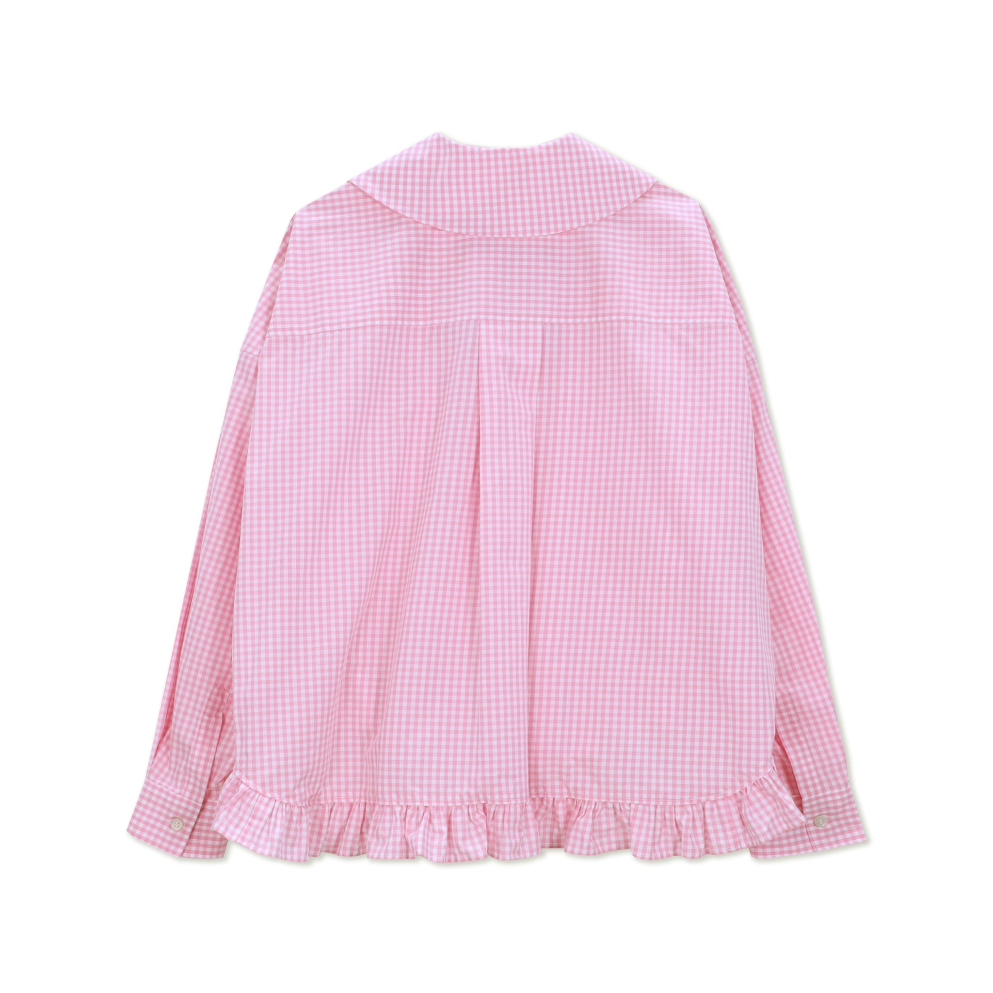 Pink Gingham Check Frill Hem Blouse