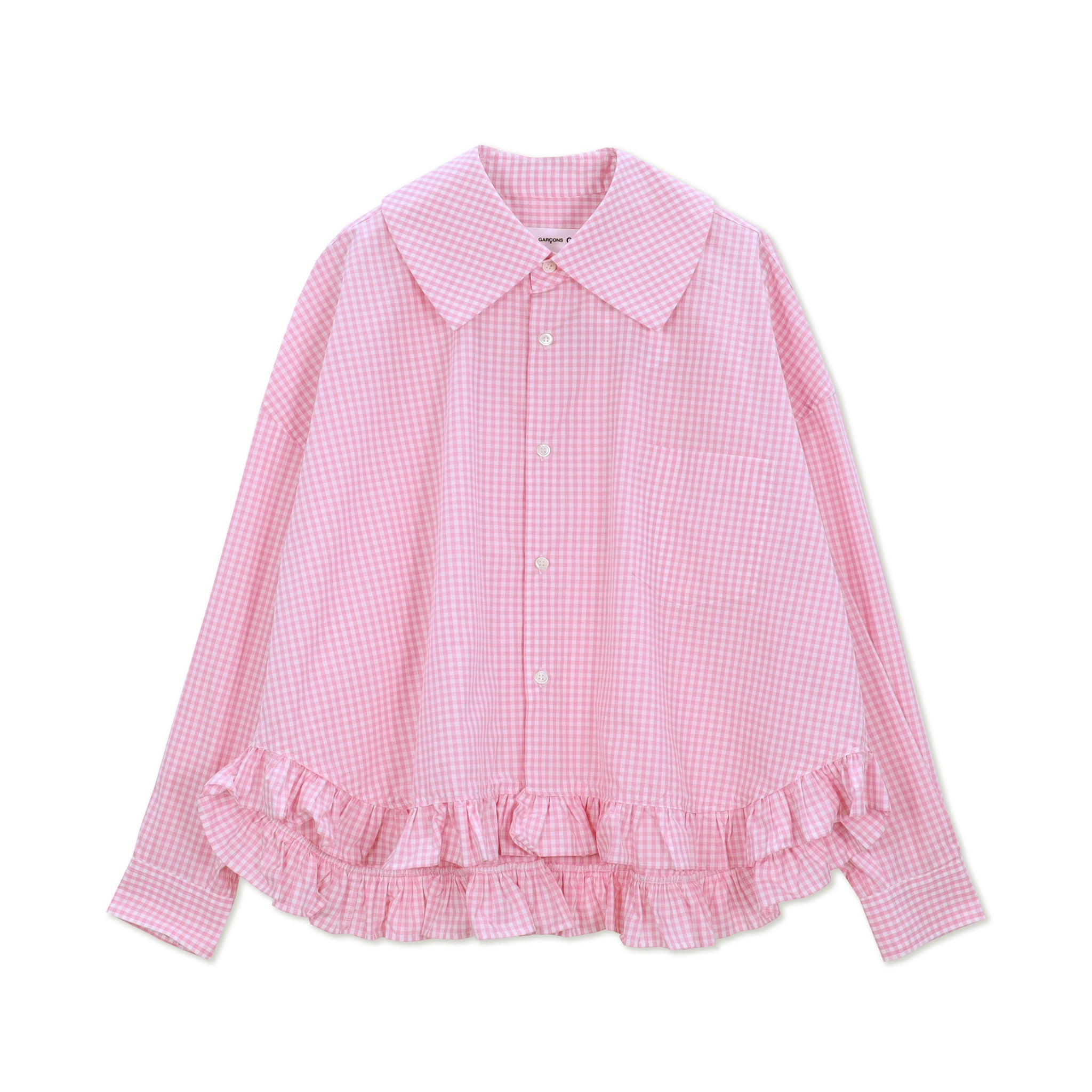 Pink Gingham Check Frill Hem Blouse