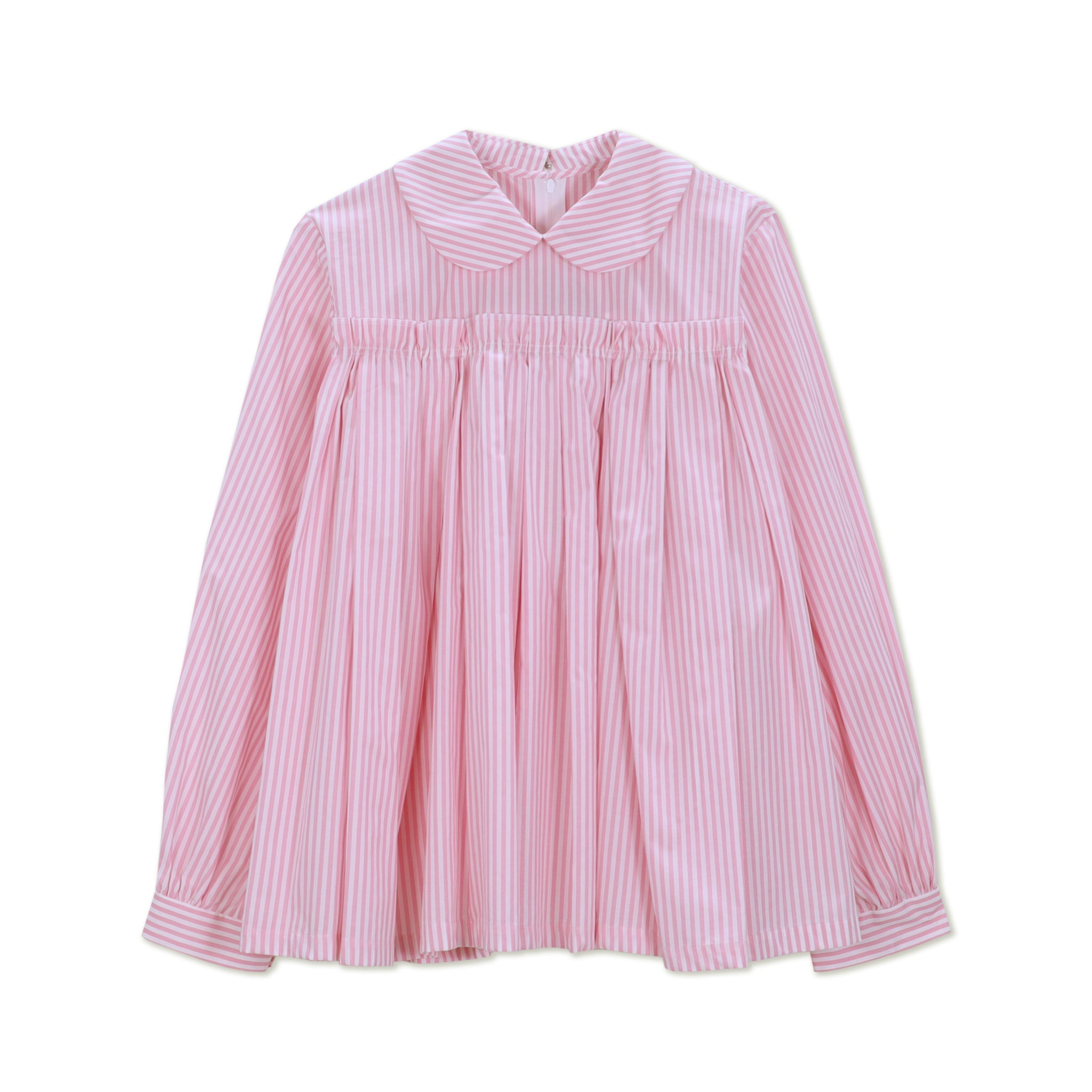 Pink Stripe A-Line Gathered Blouse