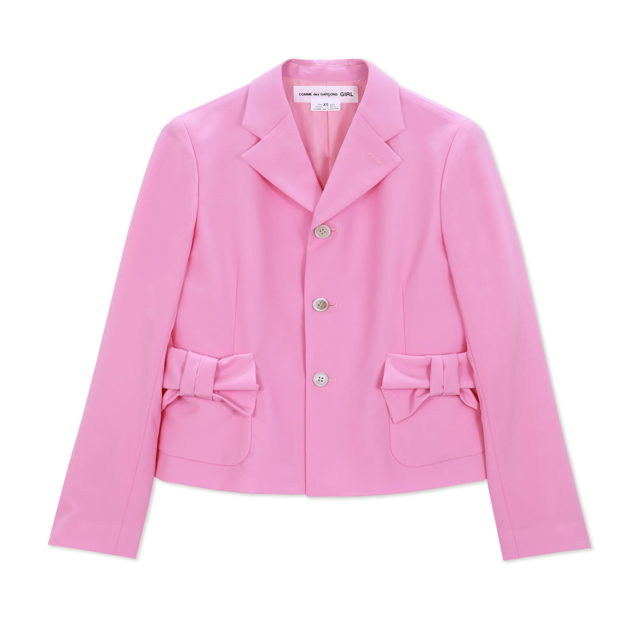 Pink Tropical Wool Bow Pocket Jacket