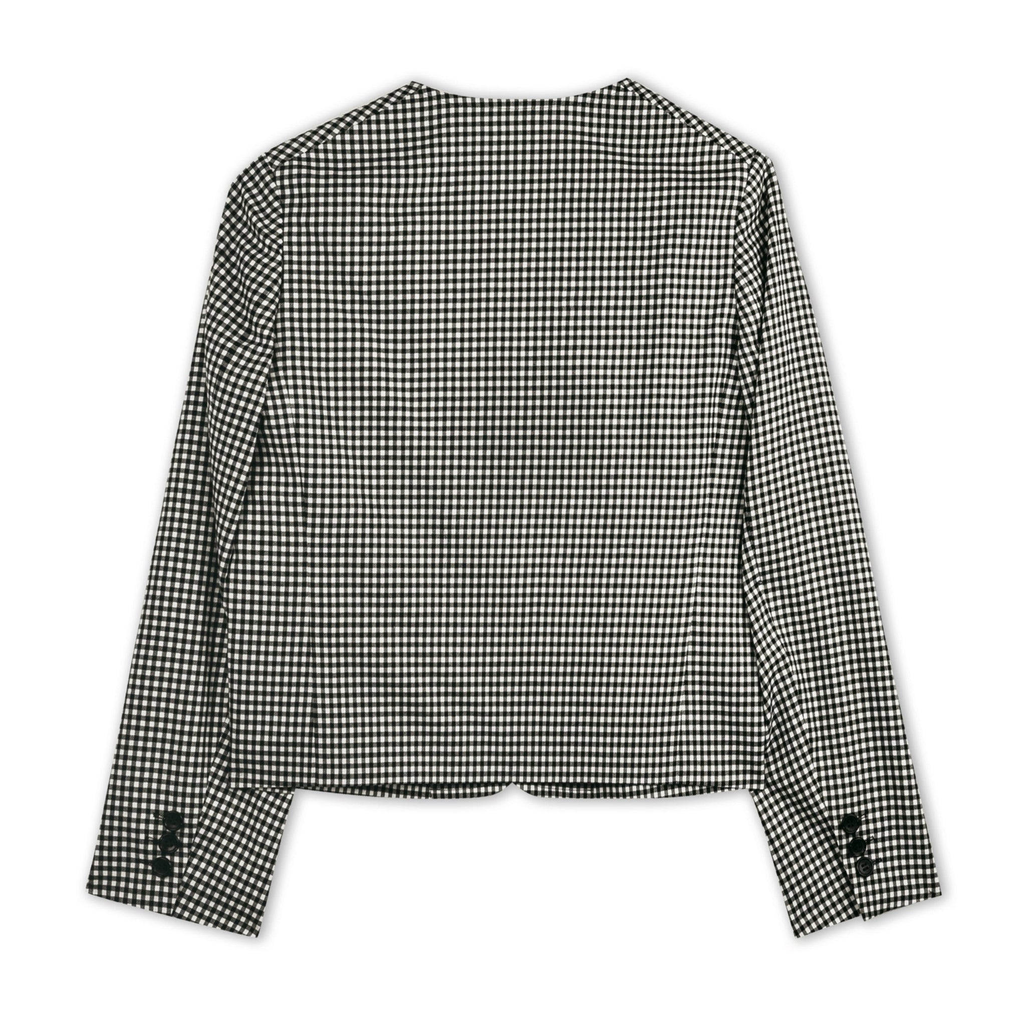 Wool Gingham Check Collarless Jacket