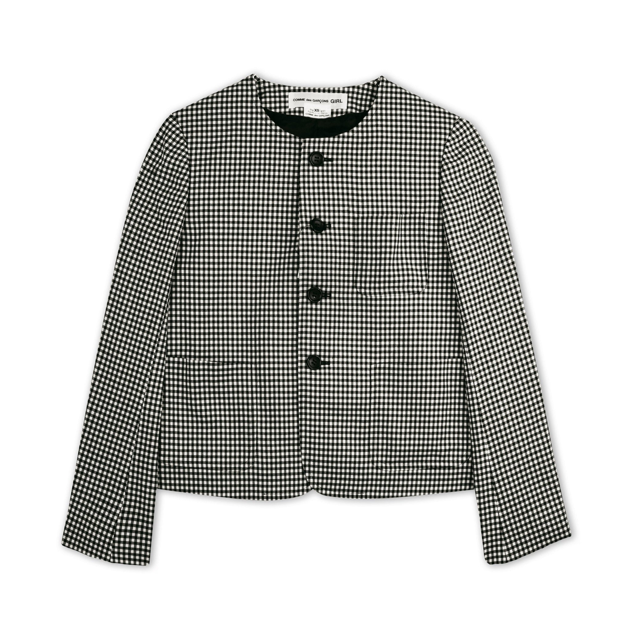 Wool Gingham Check Collarless Jacket