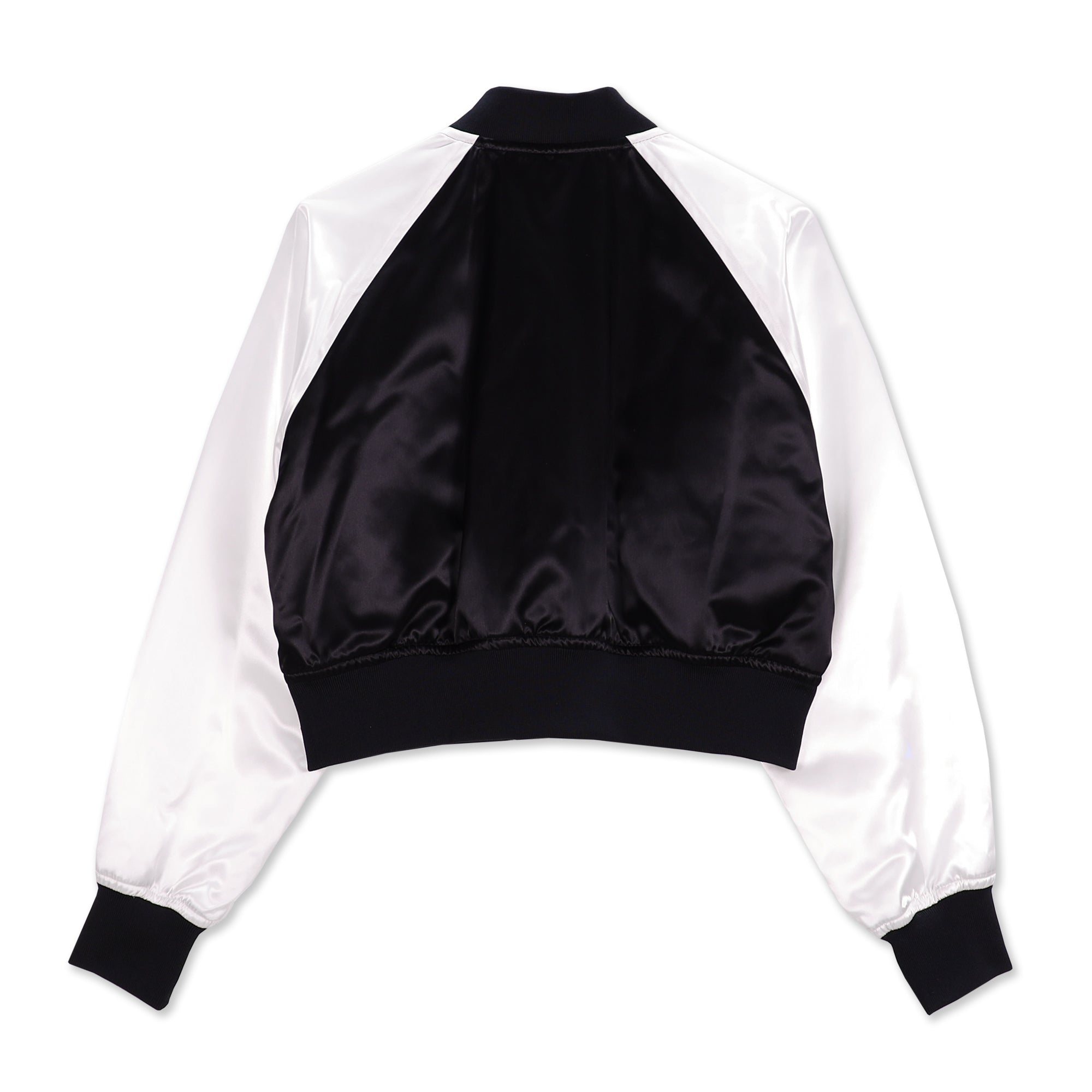 Black Satin Acetate Bow Bomber Jacket