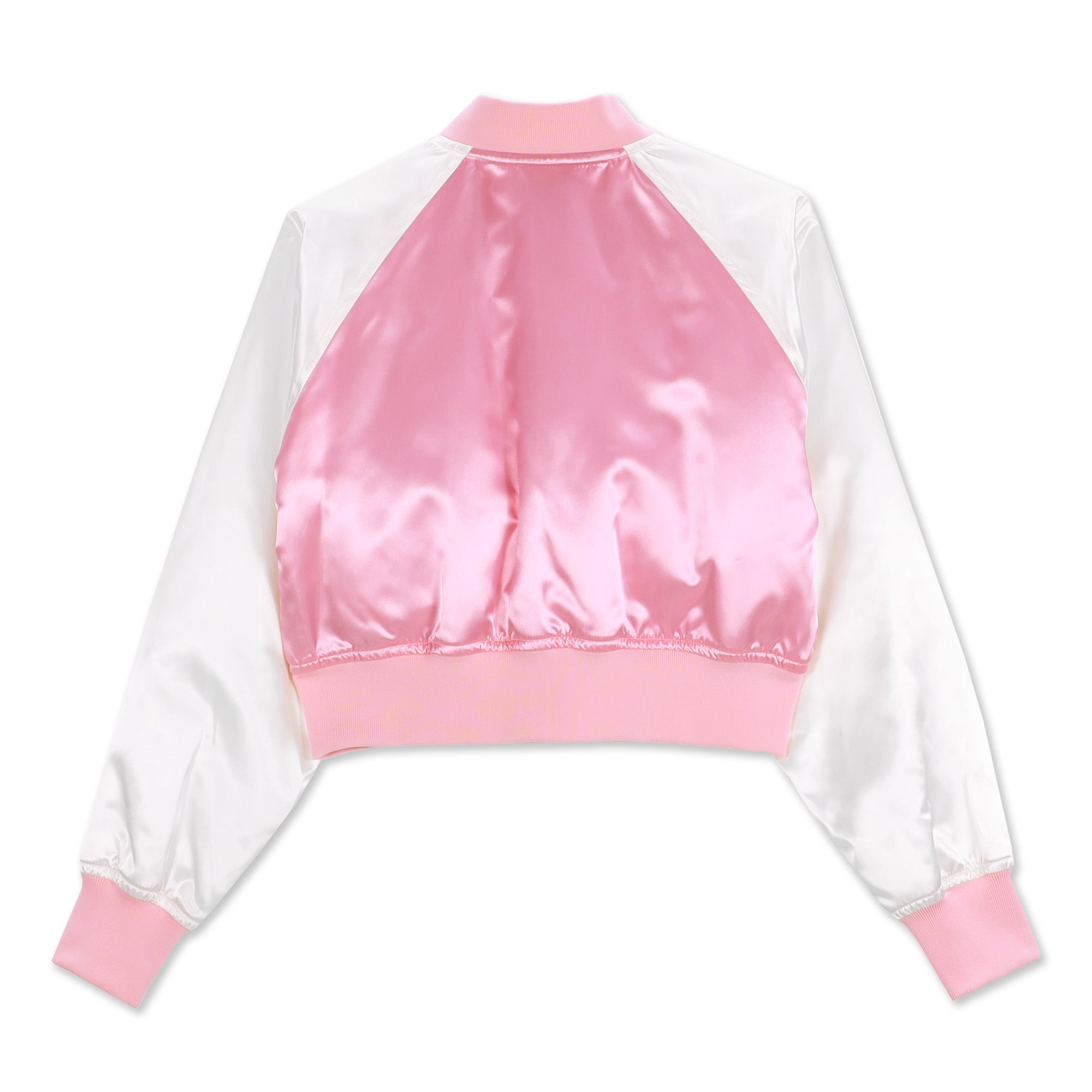 Pink Satin Acetate Bow Bomber Jacket