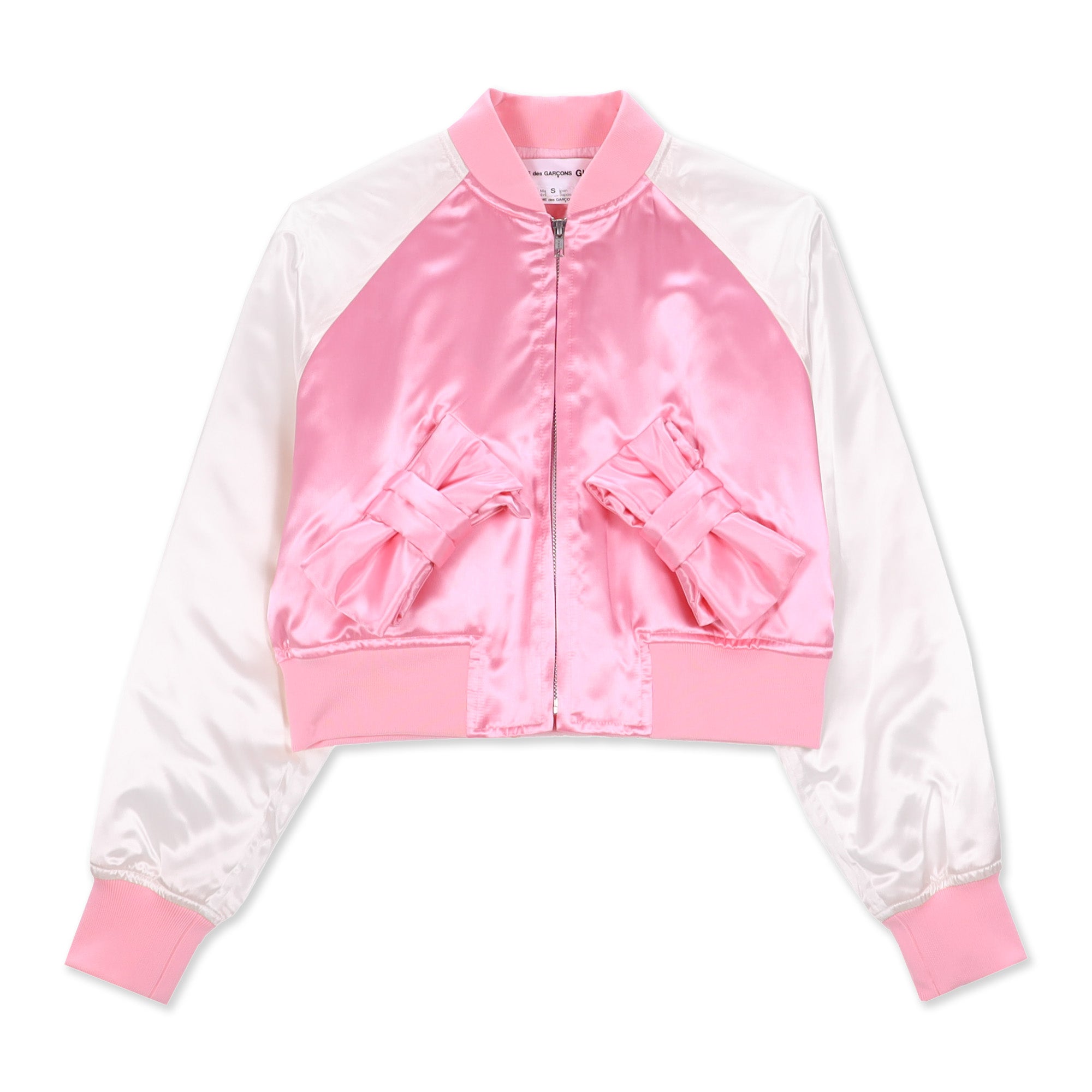 Pink Satin Acetate Bow Bomber Jacket