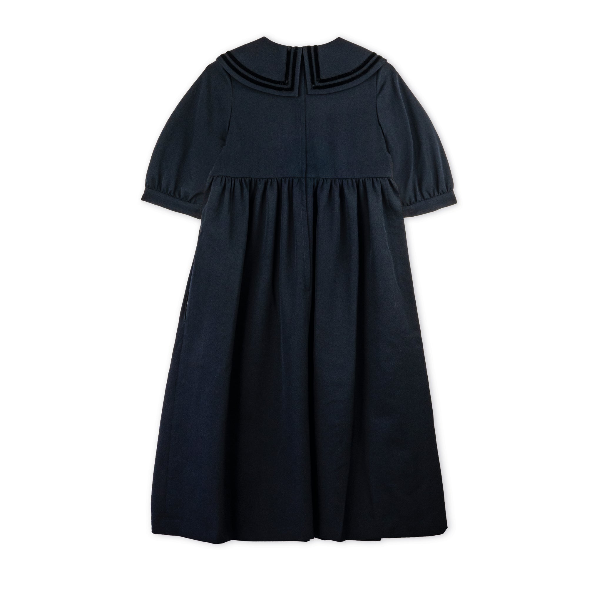 Navy Wool Circle Trim Collar Dress