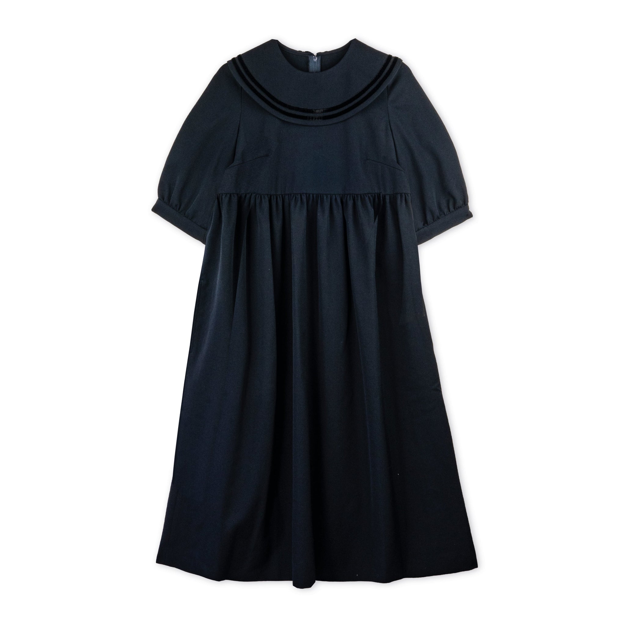 Navy Wool Circle Trim Collar Dress