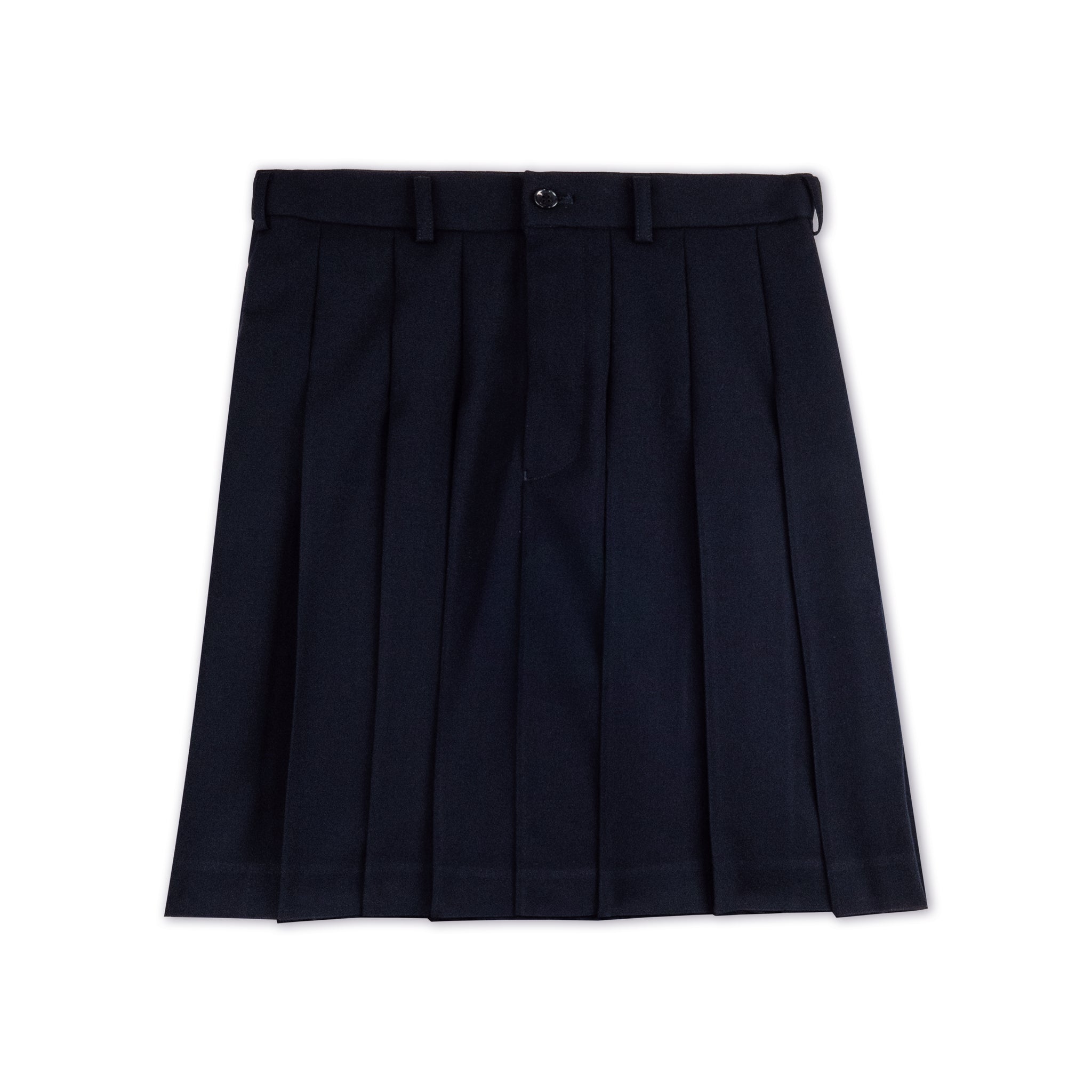 Navy Wool Pleated Skirt Shorts