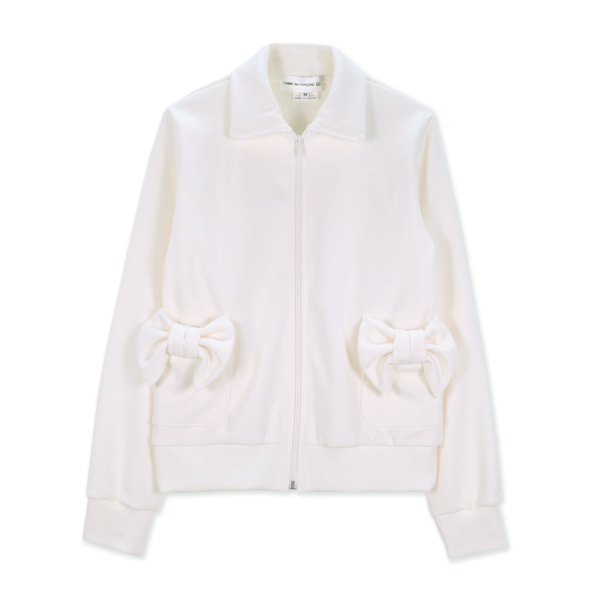 White Polyester Jersey Bow Pocket Jacket