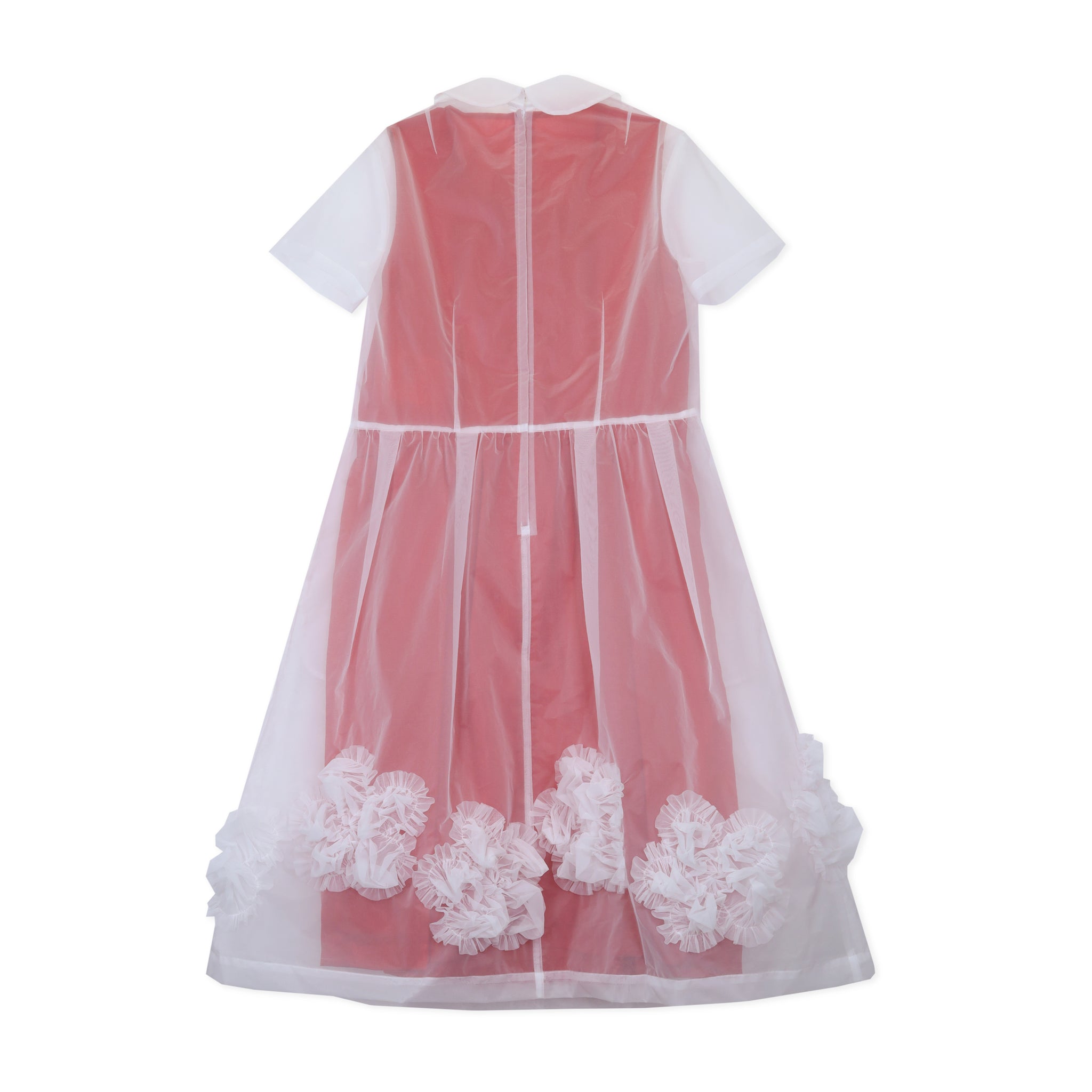 Red x White Nylon Frilled Flower Overlay Dress